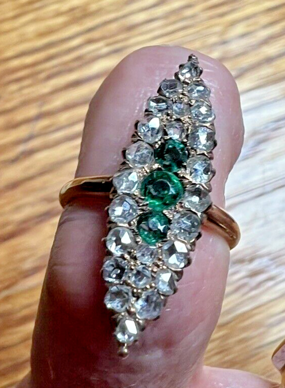 Stunning Antique Victorian Emerald & Rose Cut Diamond Ring