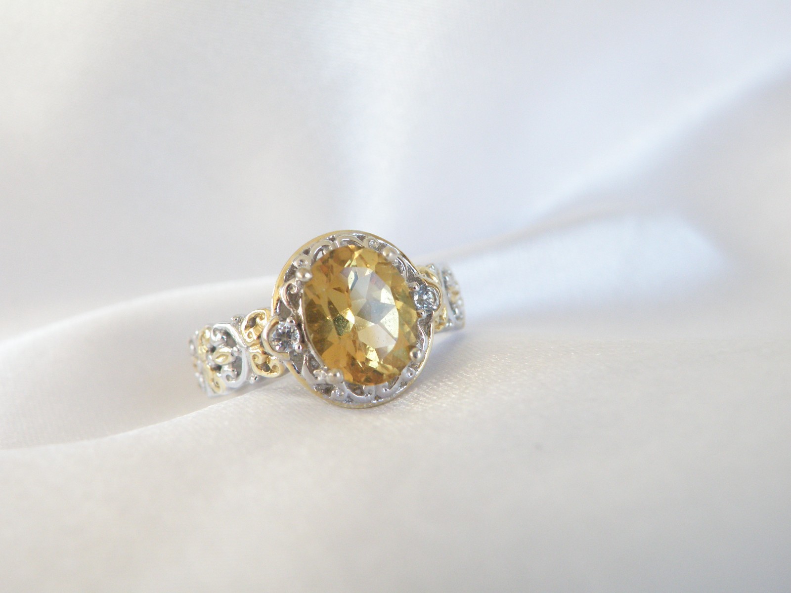 Gems En Vogue Sterling Silver 925 Golden Yellow Beryl Ring Size 7