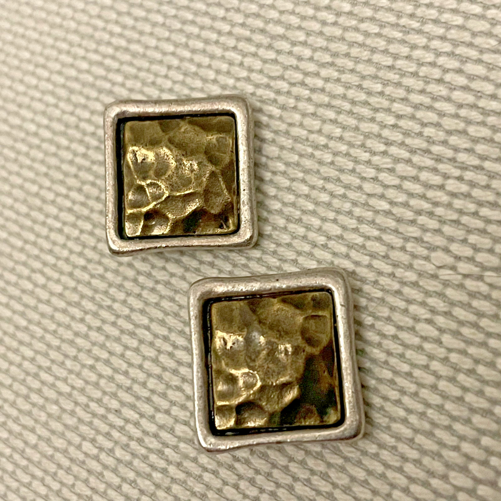 Vintage CHICO’S Hammered Silver & Brass 2 Tone Clip On Earrings