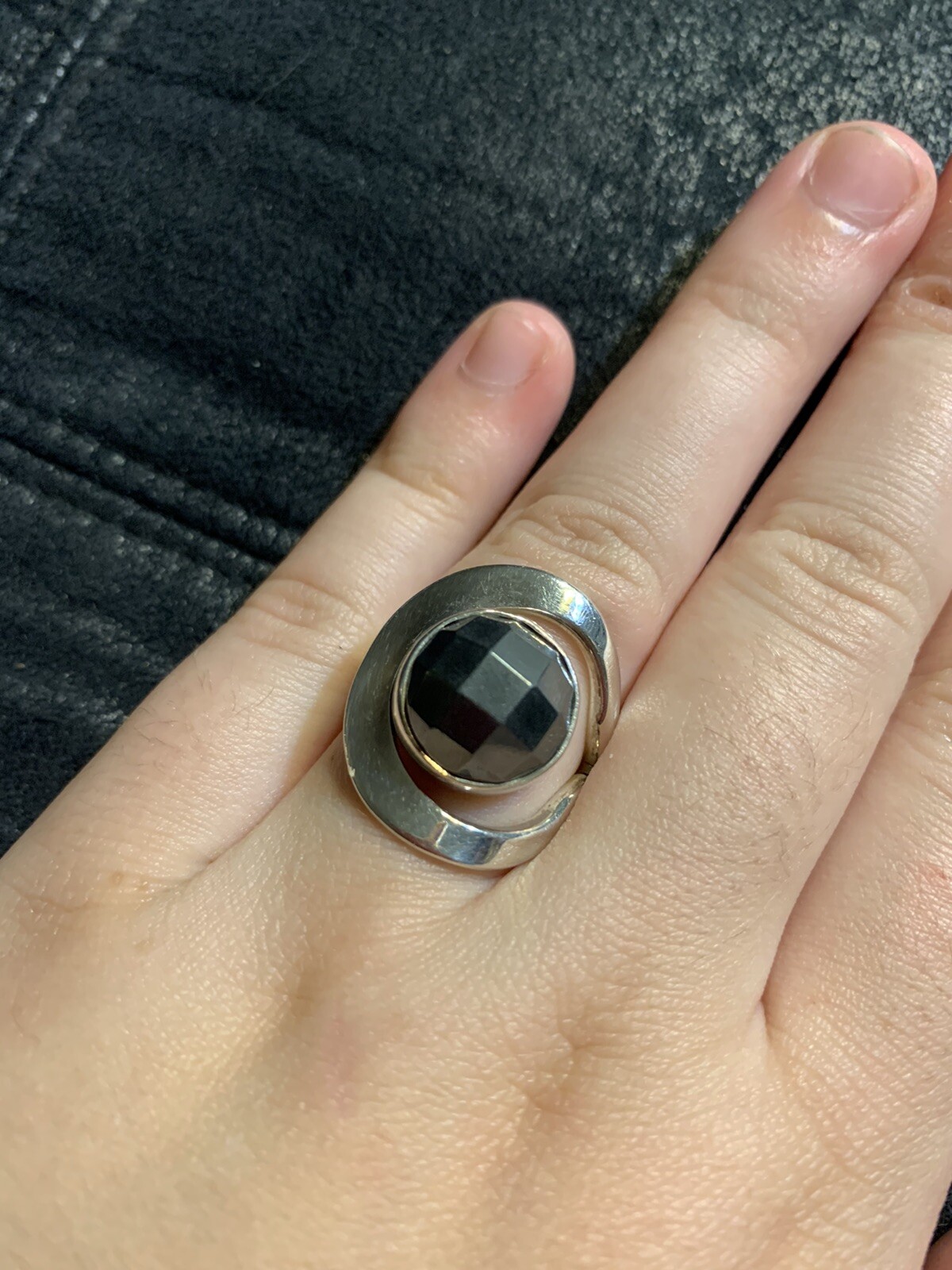 Dominique Dinouart Faceted Hematite Sterling Silver Size 6 Ring Modern & Classy