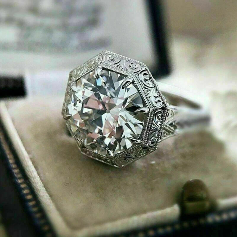 4.50Ct Art Deco Style Lab-Created Diamond Engagement Wedding White Gold FN Ring