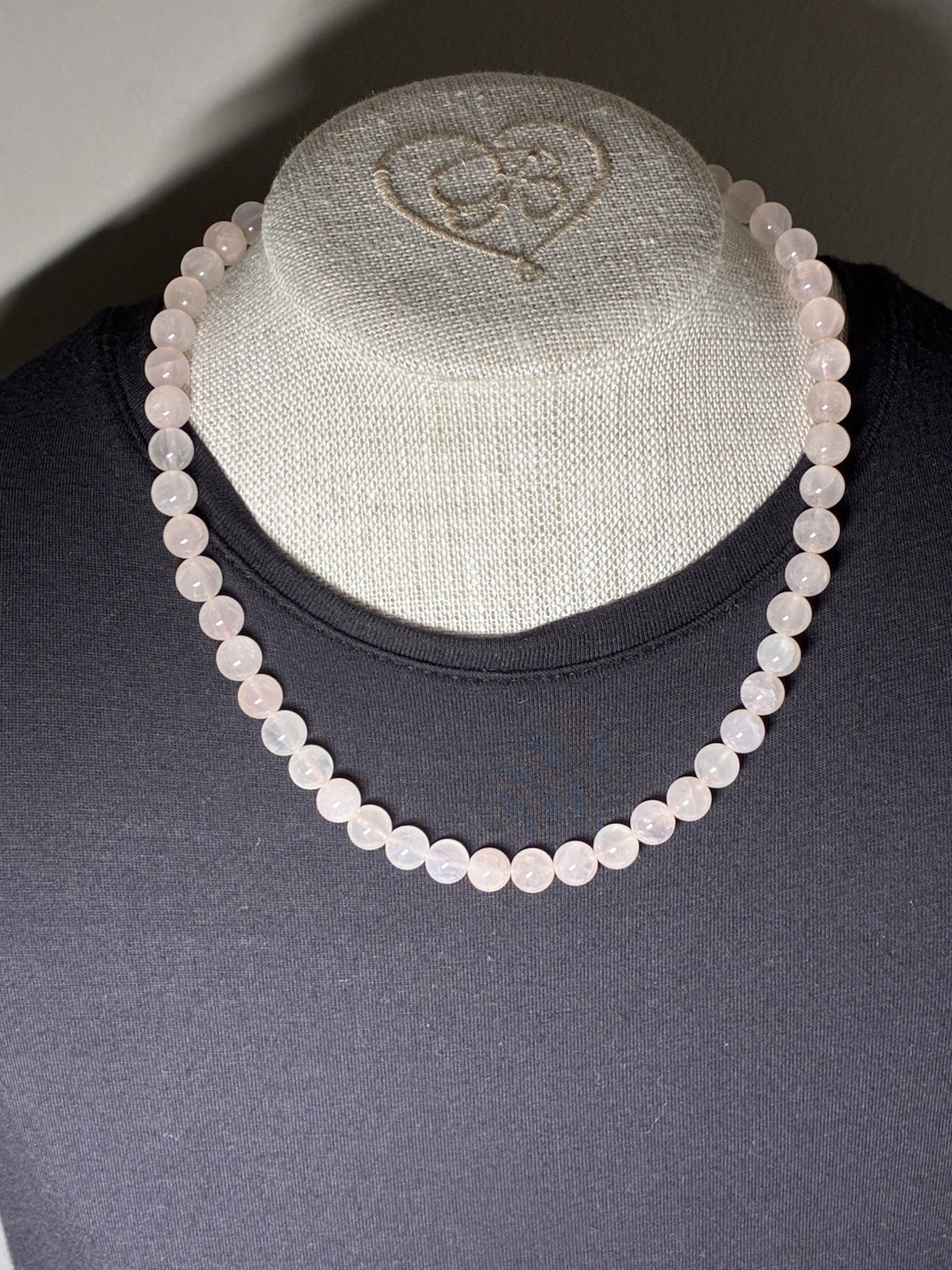 VTG Rose Quartz Bead Necklace Hand Knotted Genuine Pink Gemstone Choker S Clasp