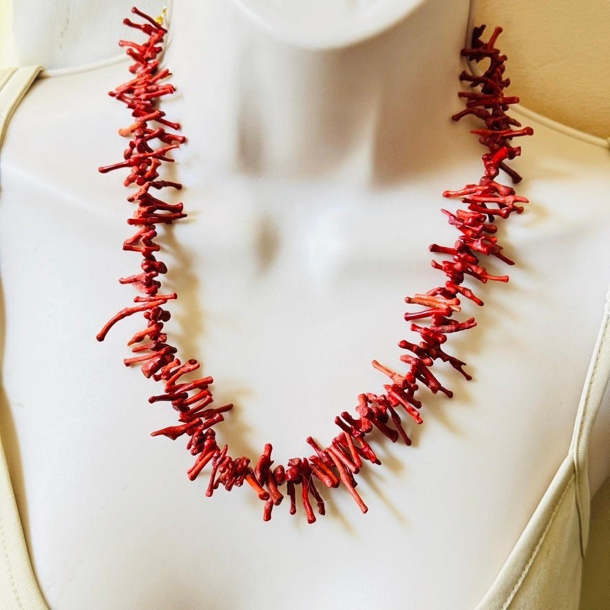 VTG Mediterranean Salmon Red Branch Coral Natural Necklace Genuine 20″ 34g Italy