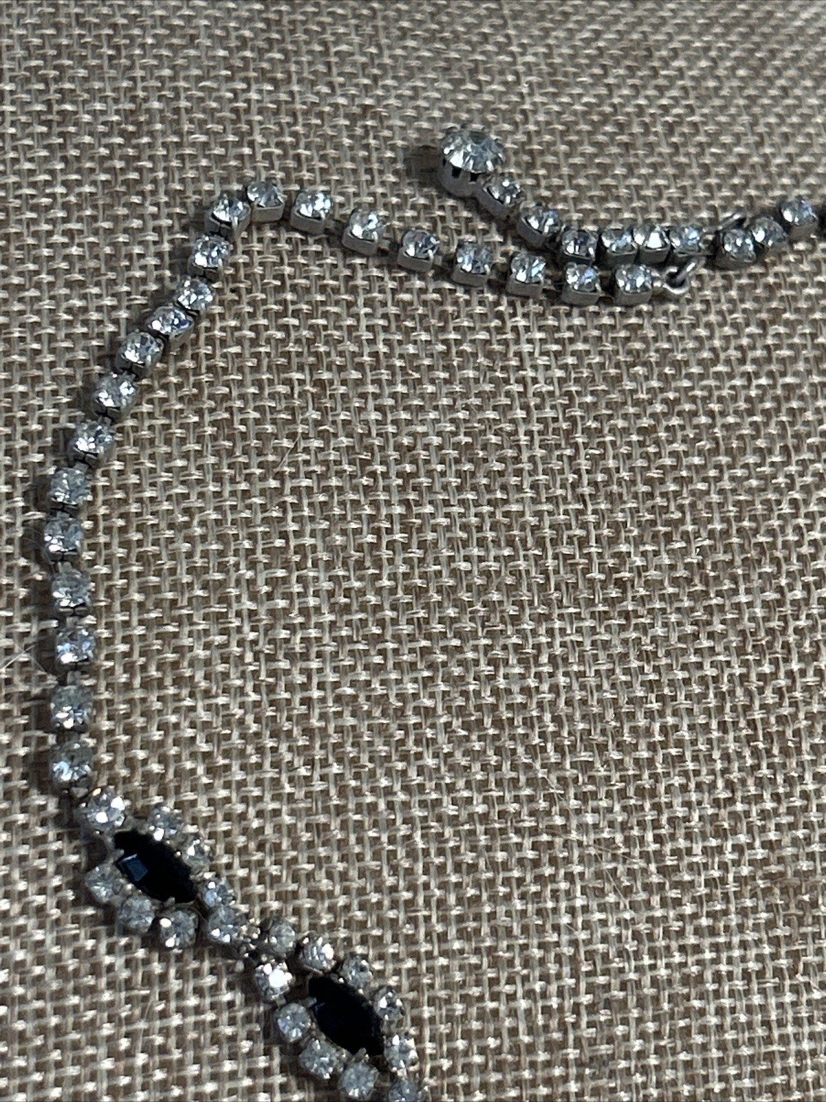 Vintage Silver-Tone Choker with Black Marquise & Clear Round Rhinestones