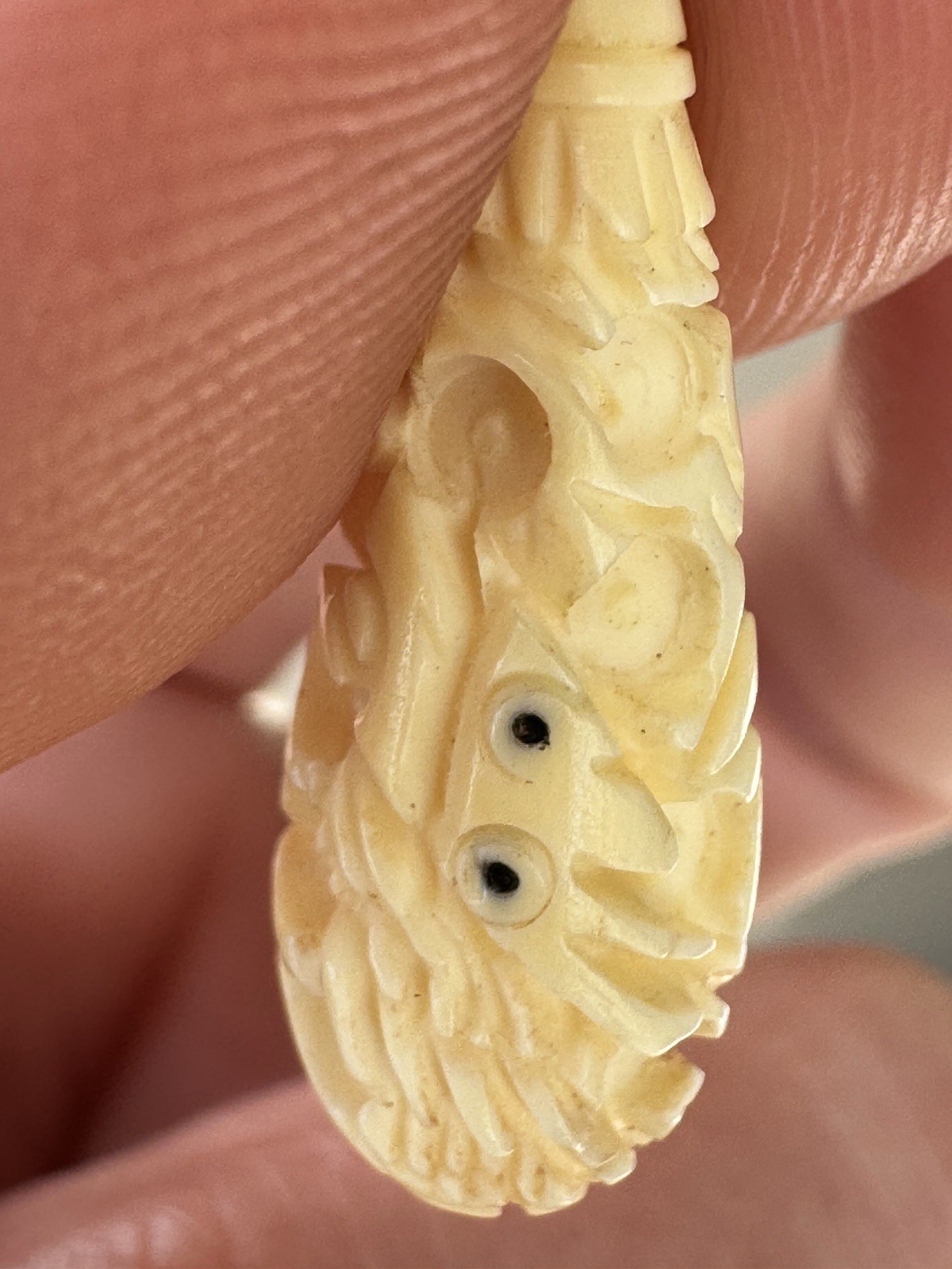 Vtg Carved Bone Dragon Earrings Butterscotch Amber Studs MidCentury Asian Export