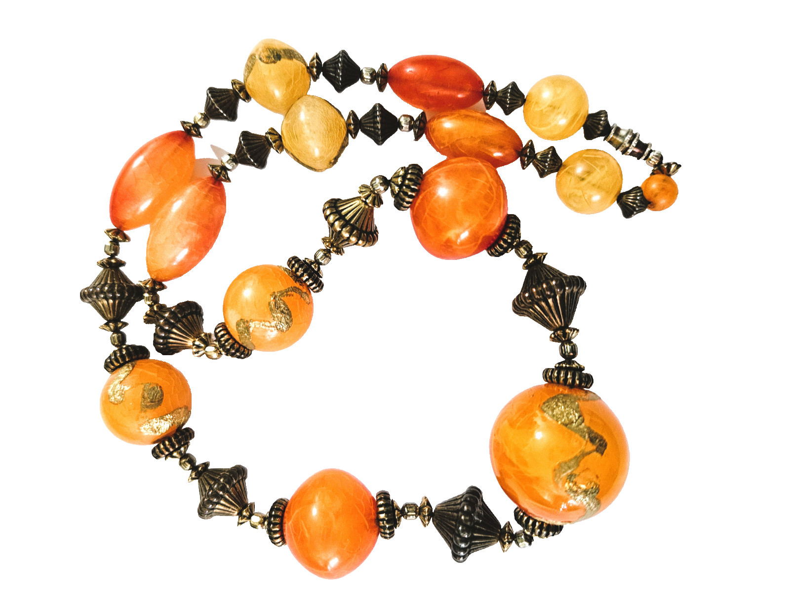 VINTAGE Art Deco Venetian Acrylic Beaded Honey Amber Gold Necklace 24″