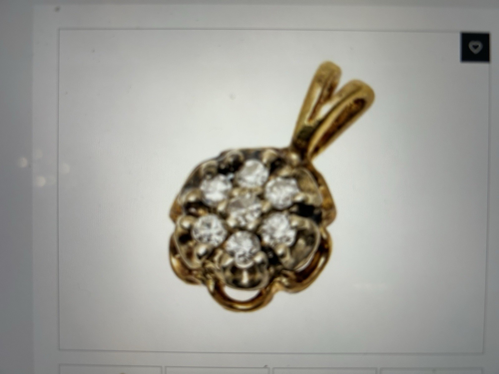 14K Yellow Gold Vintage Cluster Flower Pendant with Round white sapphires