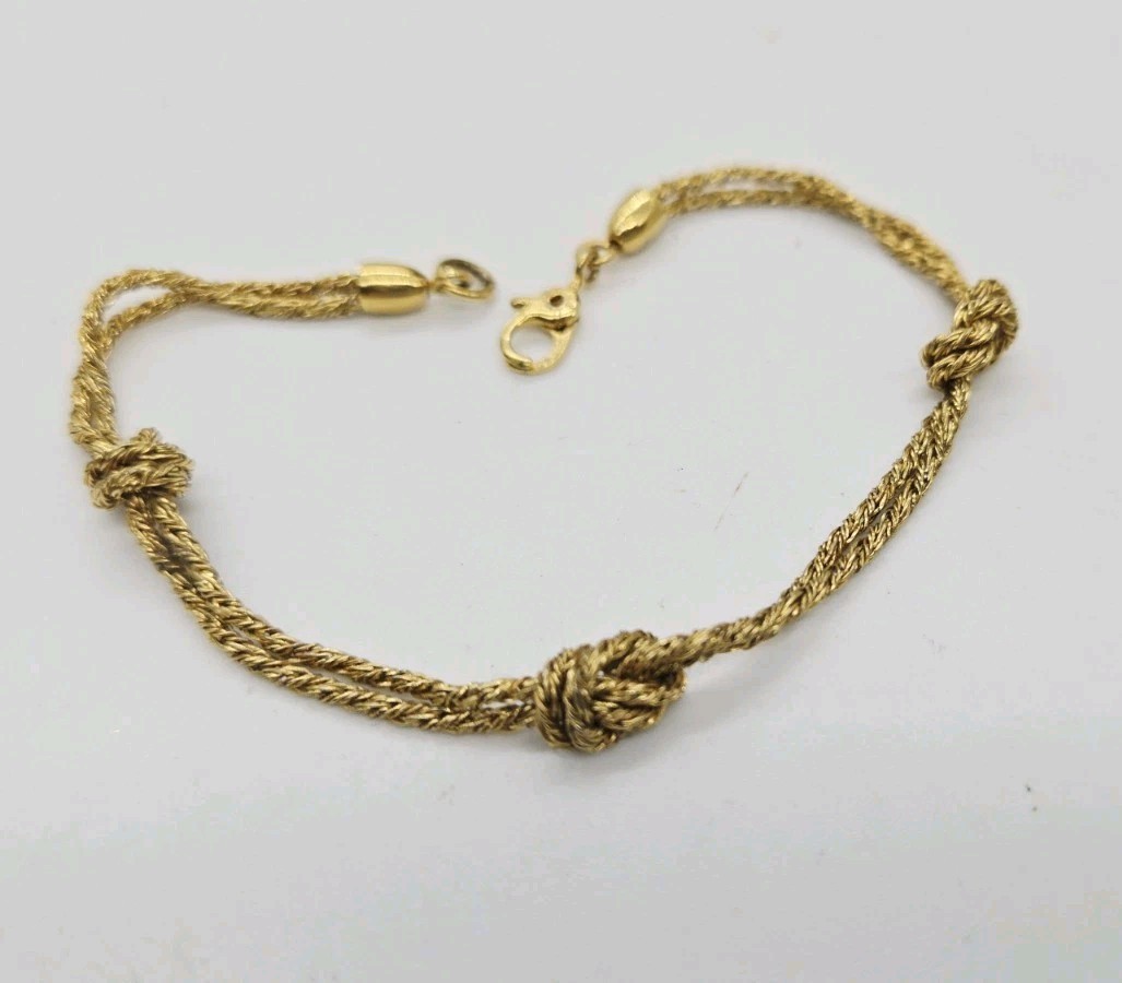 Monet Bracelet Double Rope Chain Knot Gold Tone Couture Vintage 7.25 in