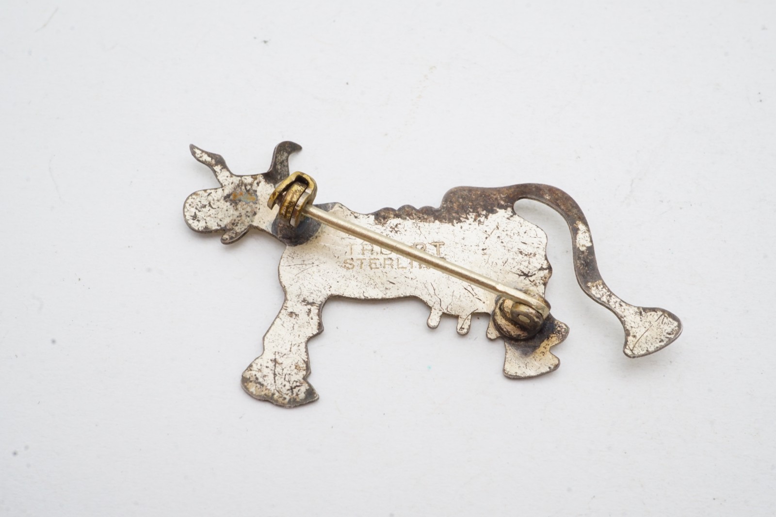 Vintage Sterling Silver 925 Cow Brooch Pin