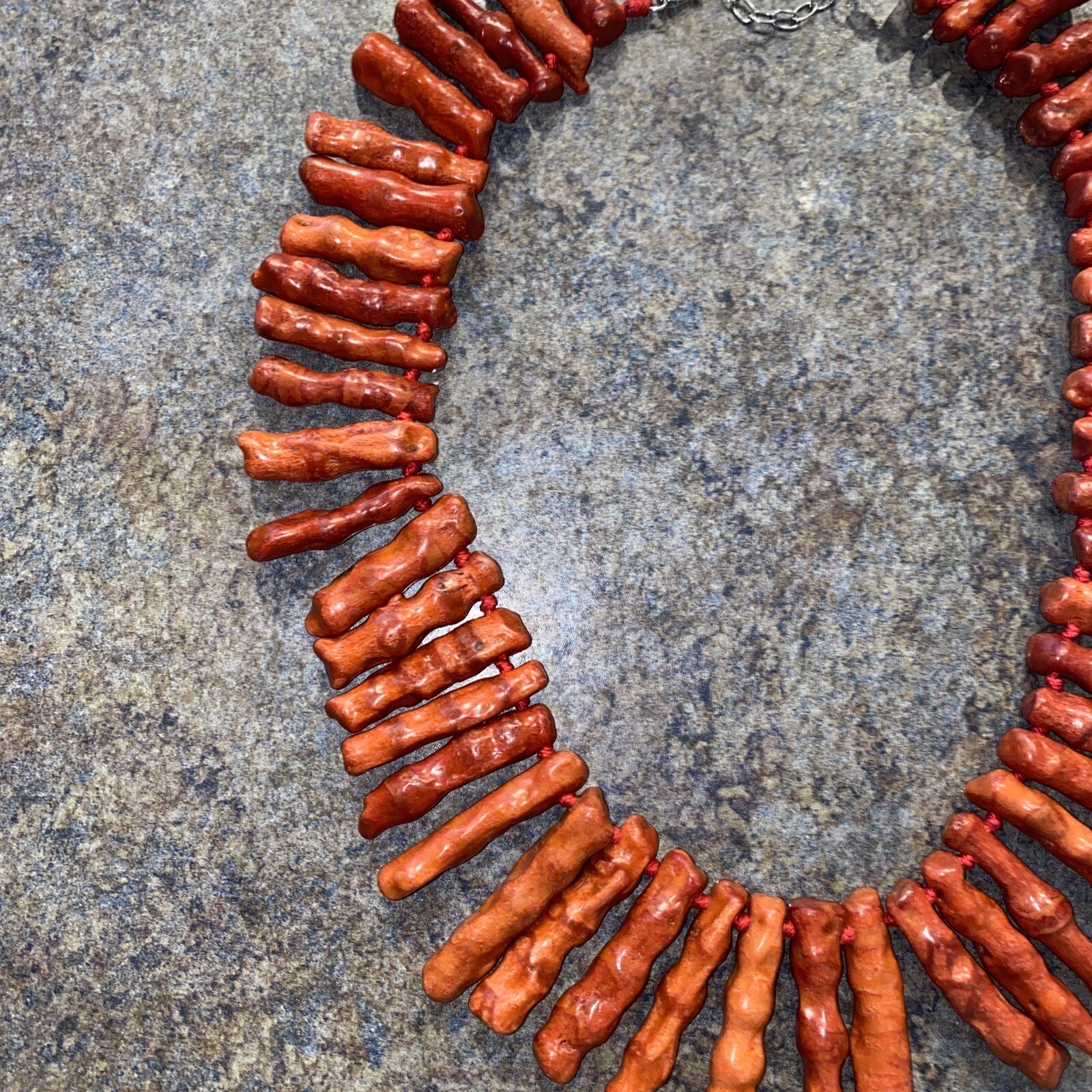 GENUINE RED ORANGE BRANCH CORAL NECKLACE STERLING KNOTTED VINTAGE CORAL 20”