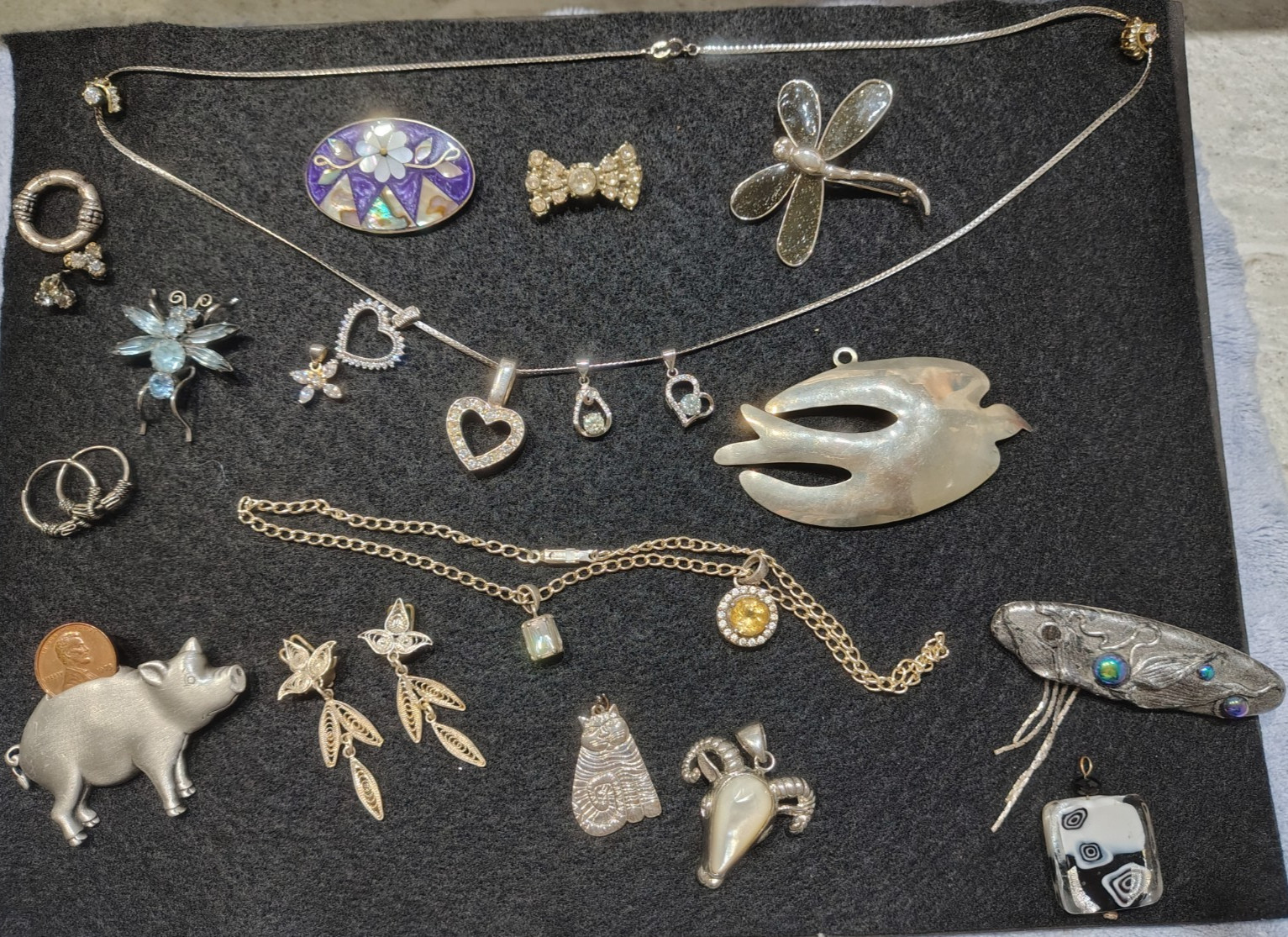 Striking Lot of 35+ Pieces Sterling and Silver Toned Vintage and Costume Jewelry
