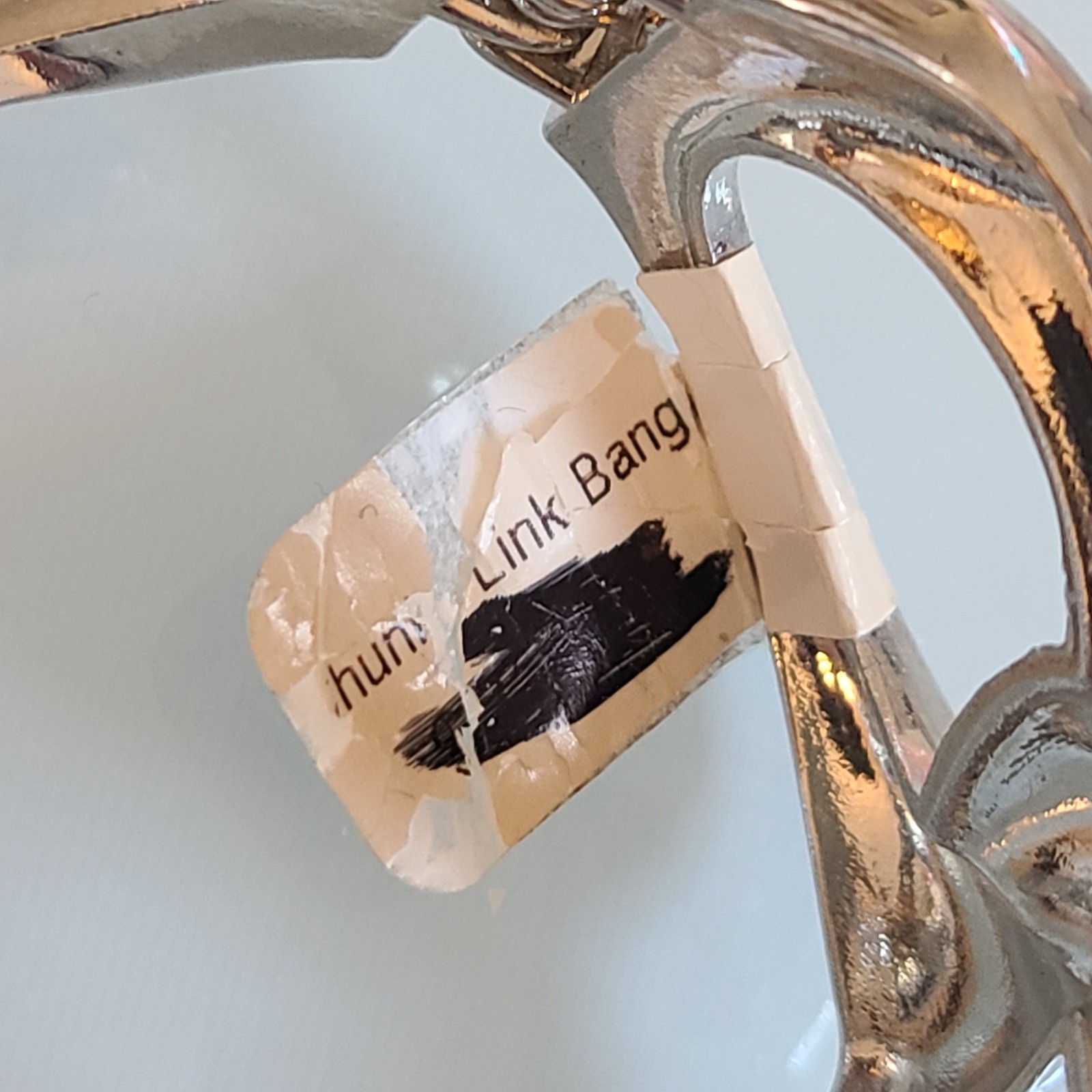 Chunky Silver Tone Polished Linked Statement Bangle Bracelet 1″ Wide Hinged