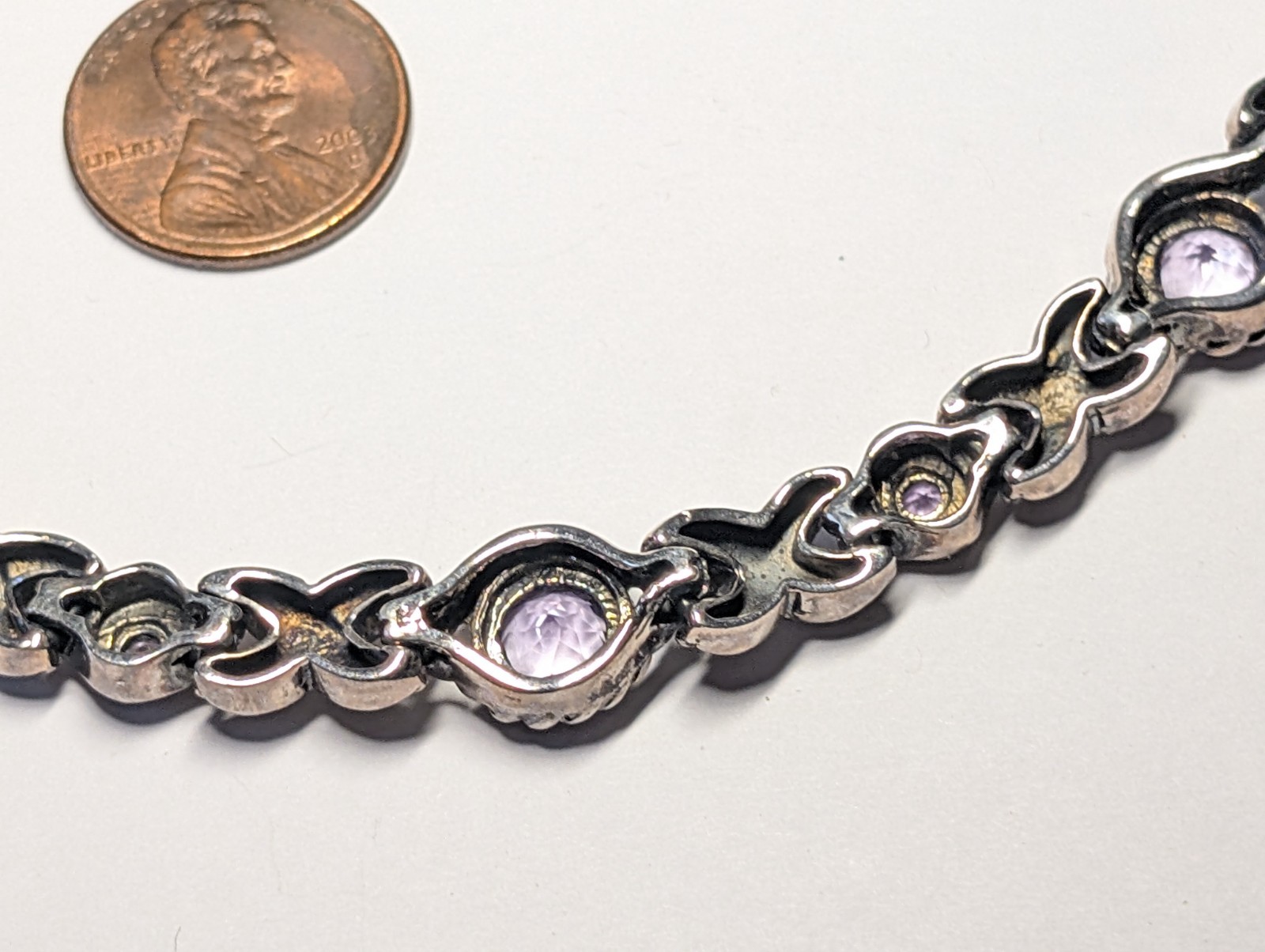 VINTAGE STERLING SILVER AMETHYST BRACELET ABOUT 7 1/16″ LONG