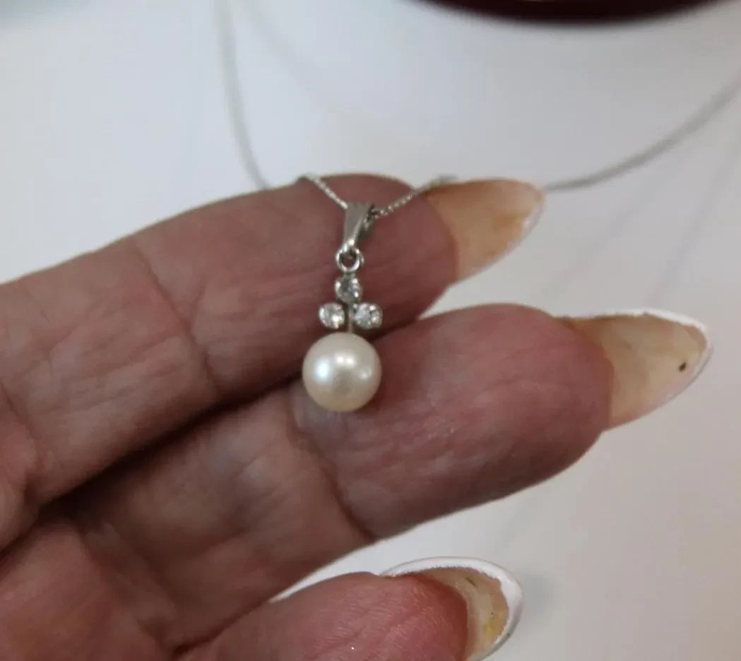 Vintage 12k White Gold Filled Cultured Pearl Topaz Pendant Earring Set See Video