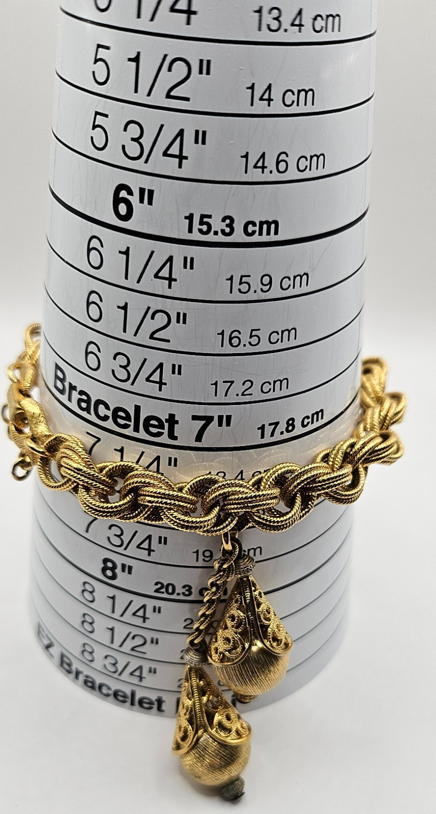 Vintage Monet Bolero Bracelet with two Filigree Etruscan Style Charms Gold Tone