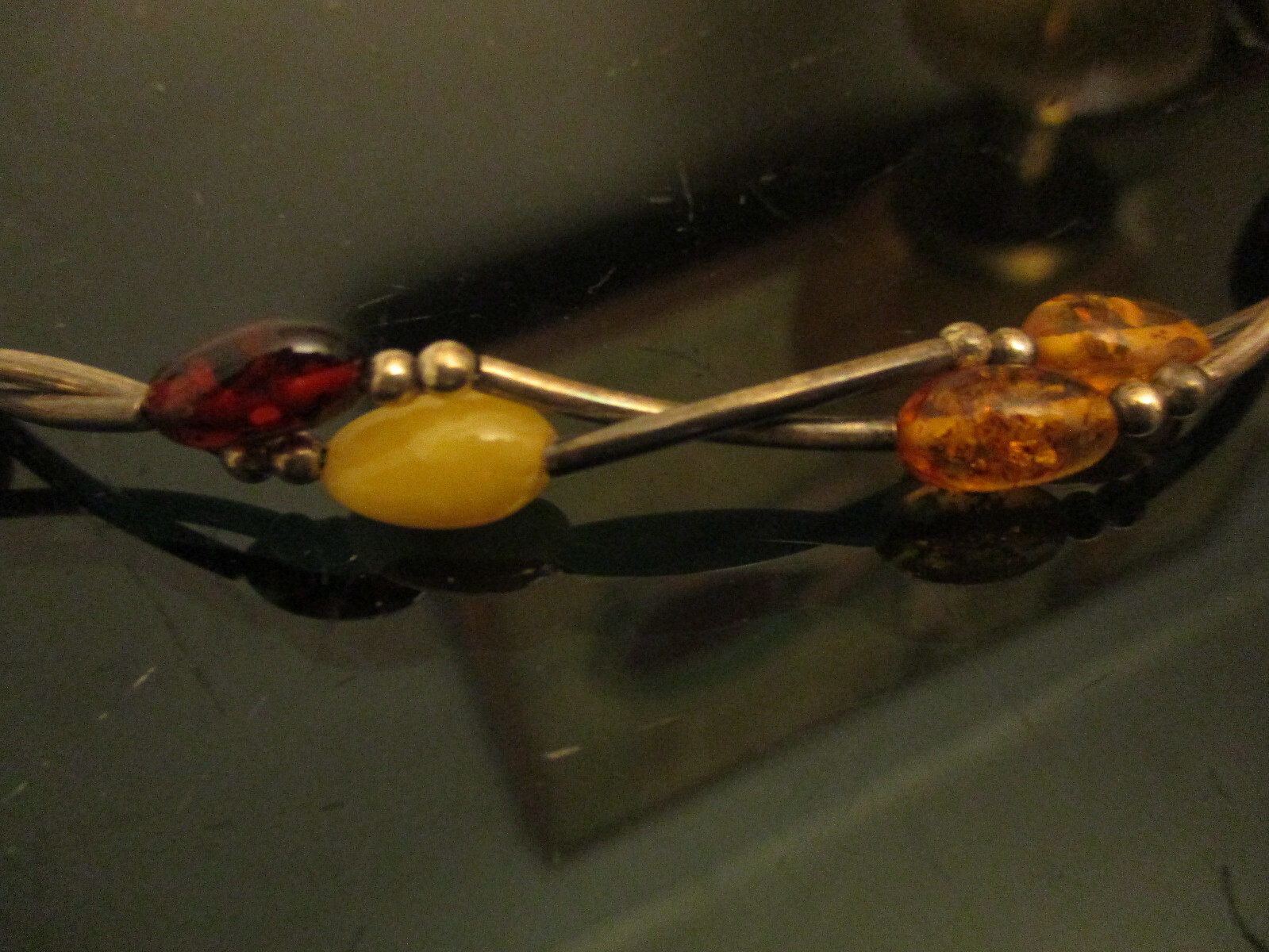 Modern Sterling Silver Multicolor Amber Twisted 2 Strand 18″ Necklace Signed AP