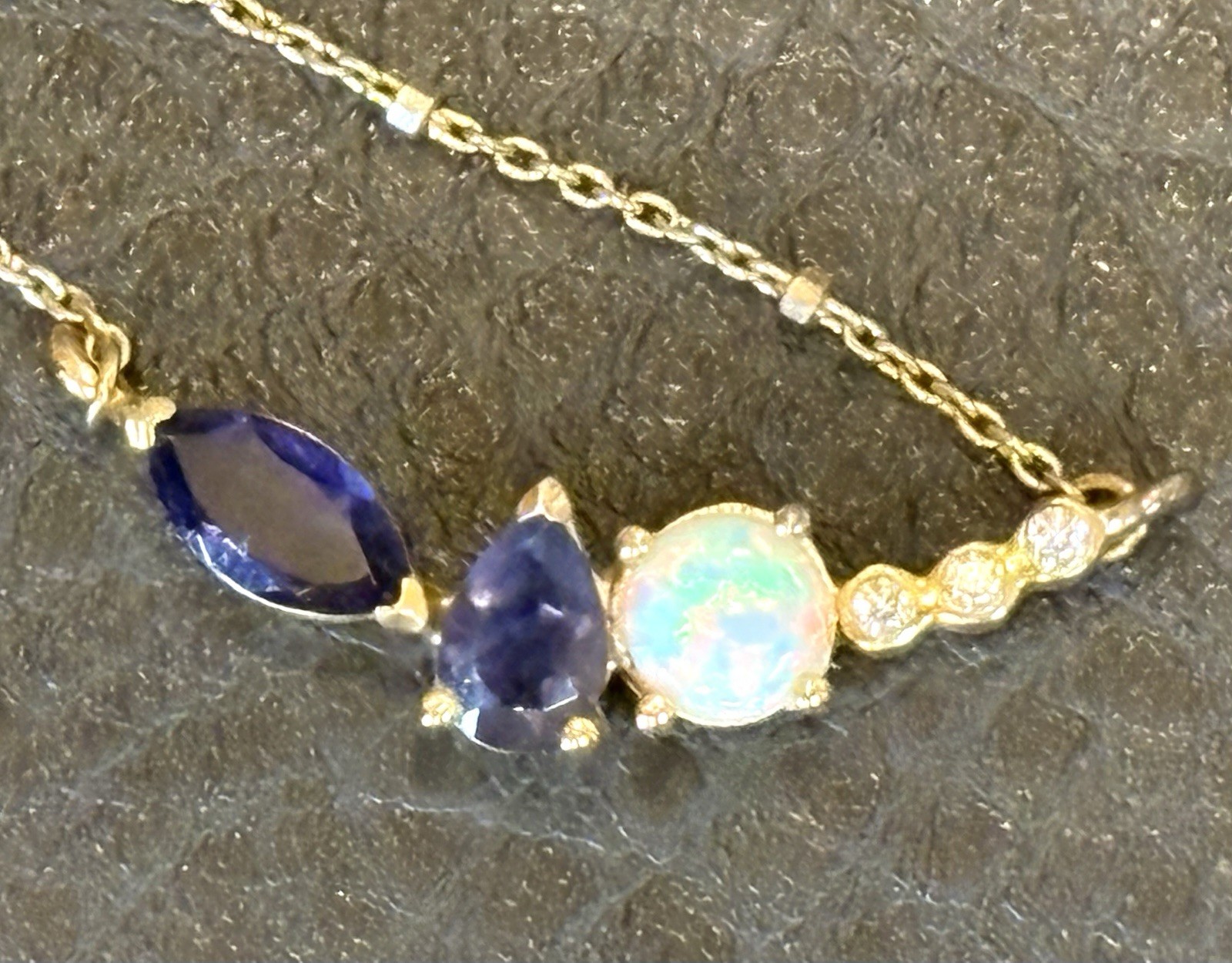 Vermeil Gold 925 Sterling Silver White Ethipion Lab Opal CZ Necklace Dainty