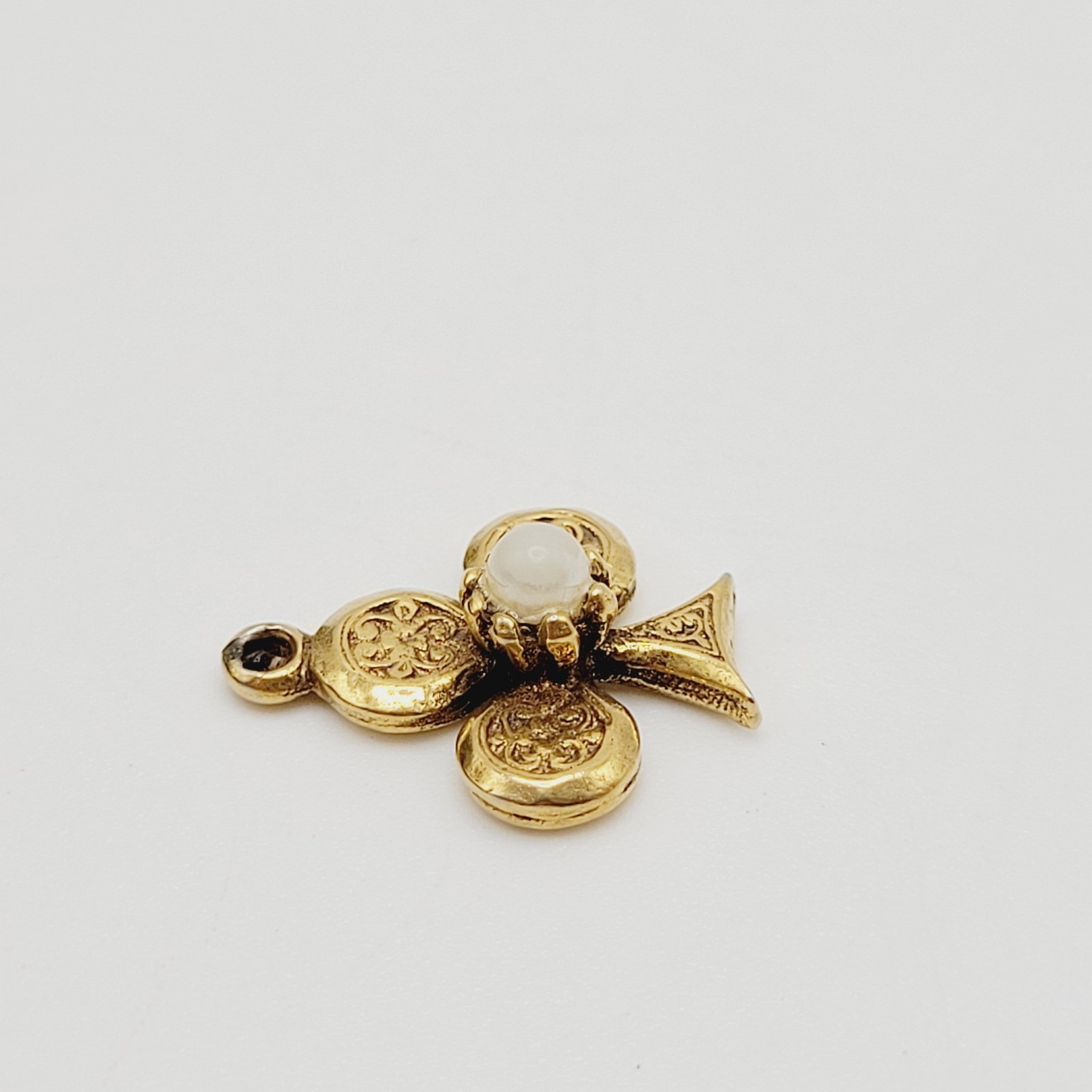 Clover Trefoil Shape Baroque Revival Vintage Gold Tone Faux Pearl Charm Pendant
