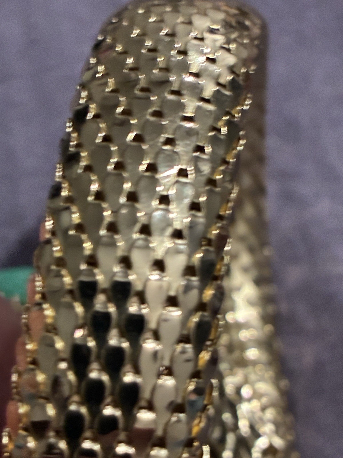 Vintage Whiting & Davis Mesh Snake Wrap Bracelet Green Peking Glass Cabachon