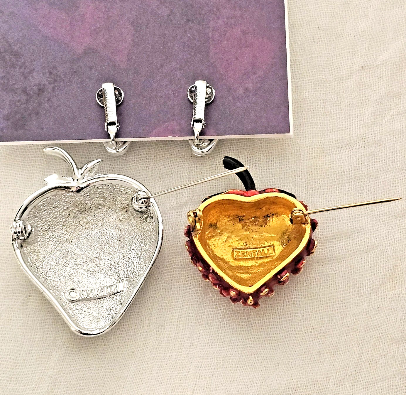 Strawberry Jewelry Lot-Silver Tone Sarah Coventry Set Brooch & Earrings Zentall