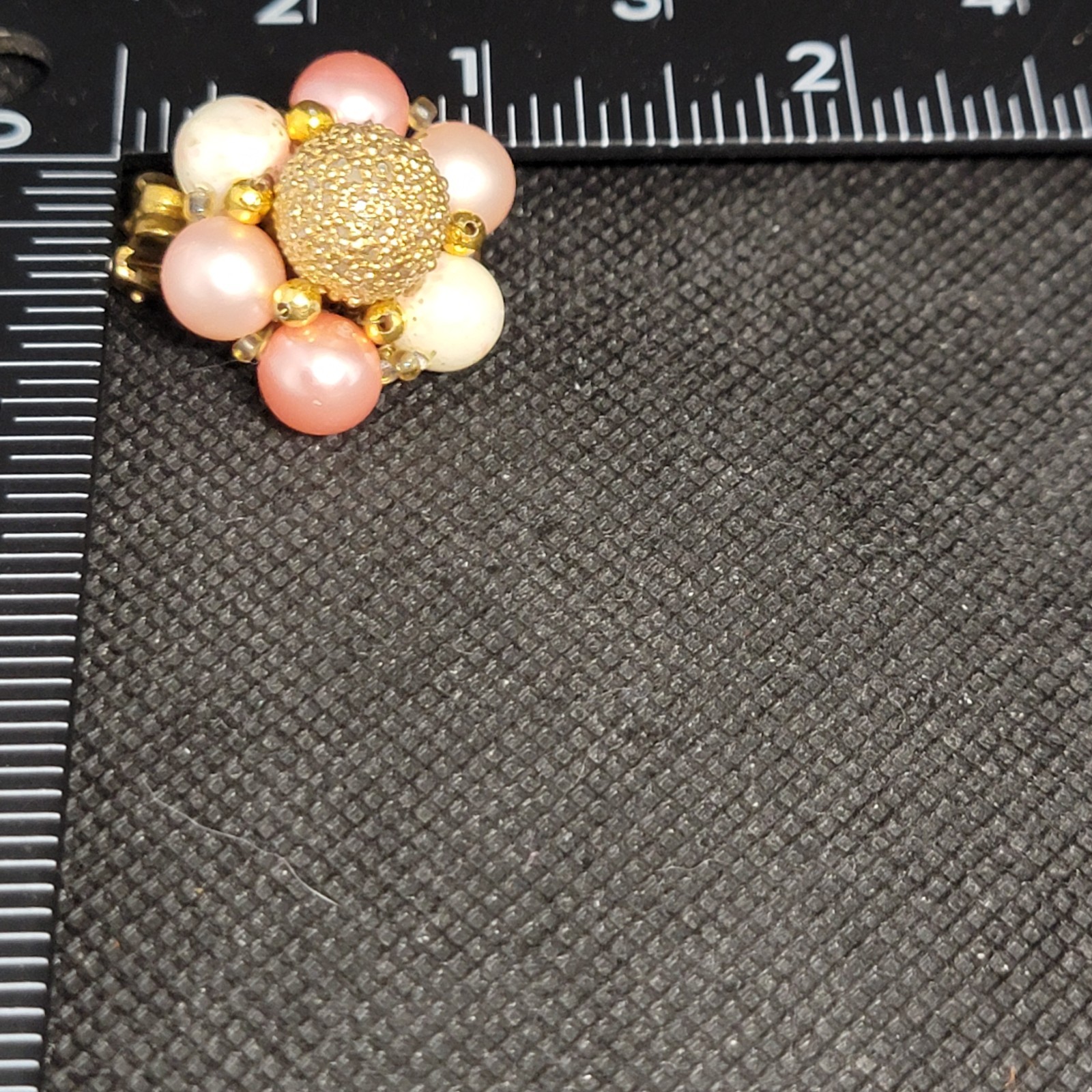 Vintage Pink Multi Strand Beaded Necklace Earrings Set Gold Tone READ