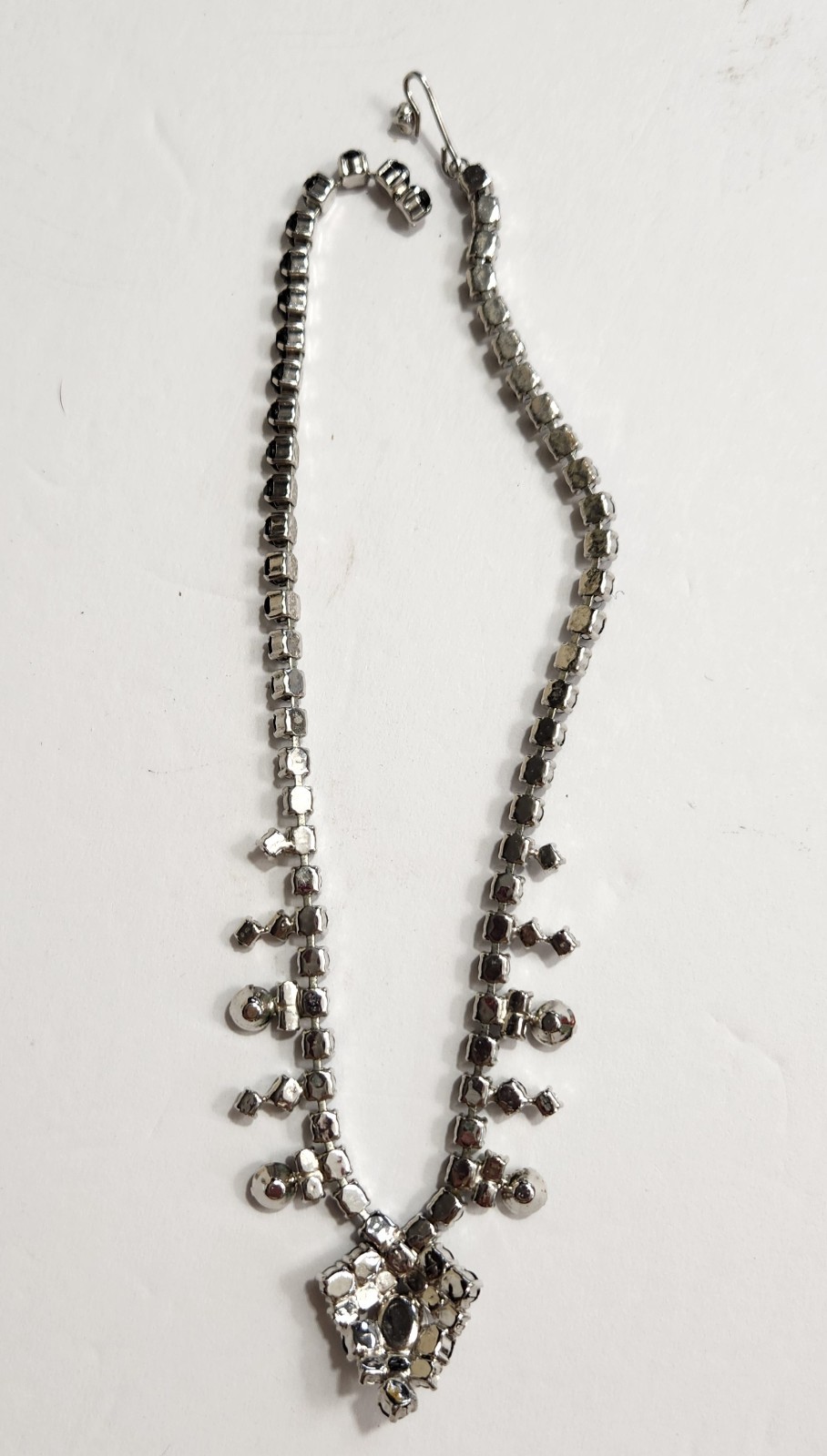 Vintage 1950s Bib Necklace & Screw Back Earrings Black & Clear Rhinestones