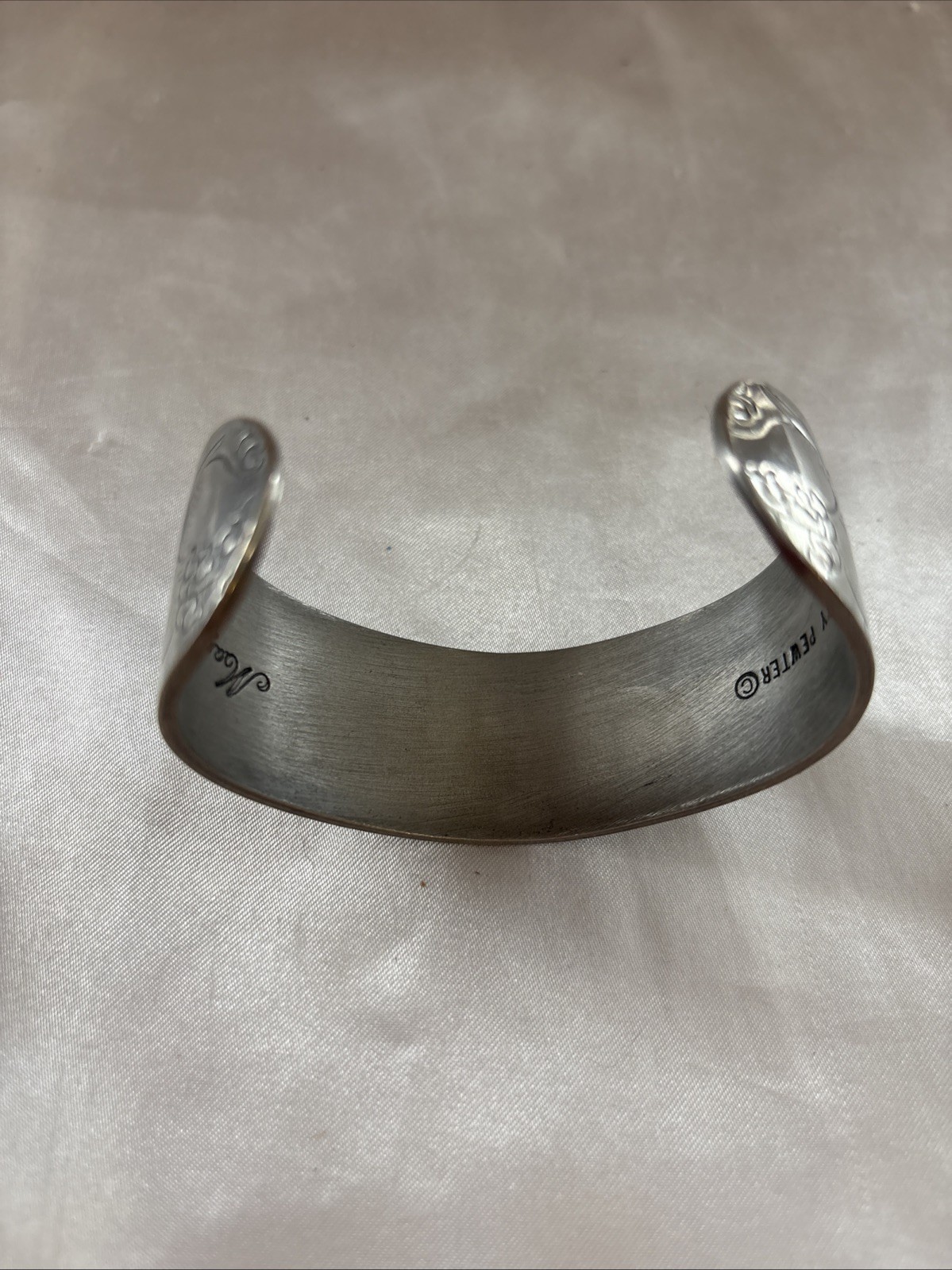 Vintage Flower Salisbury Pewter Cuff Bangle Bracelet Engraved Etched May