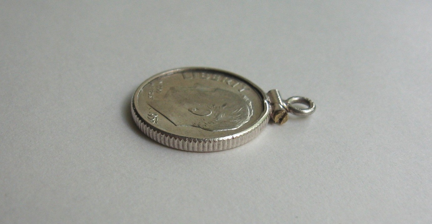 BU 1955 -D Roosevelt Dime 90% Silver Coin in Sterling Bezel Charm Pendant