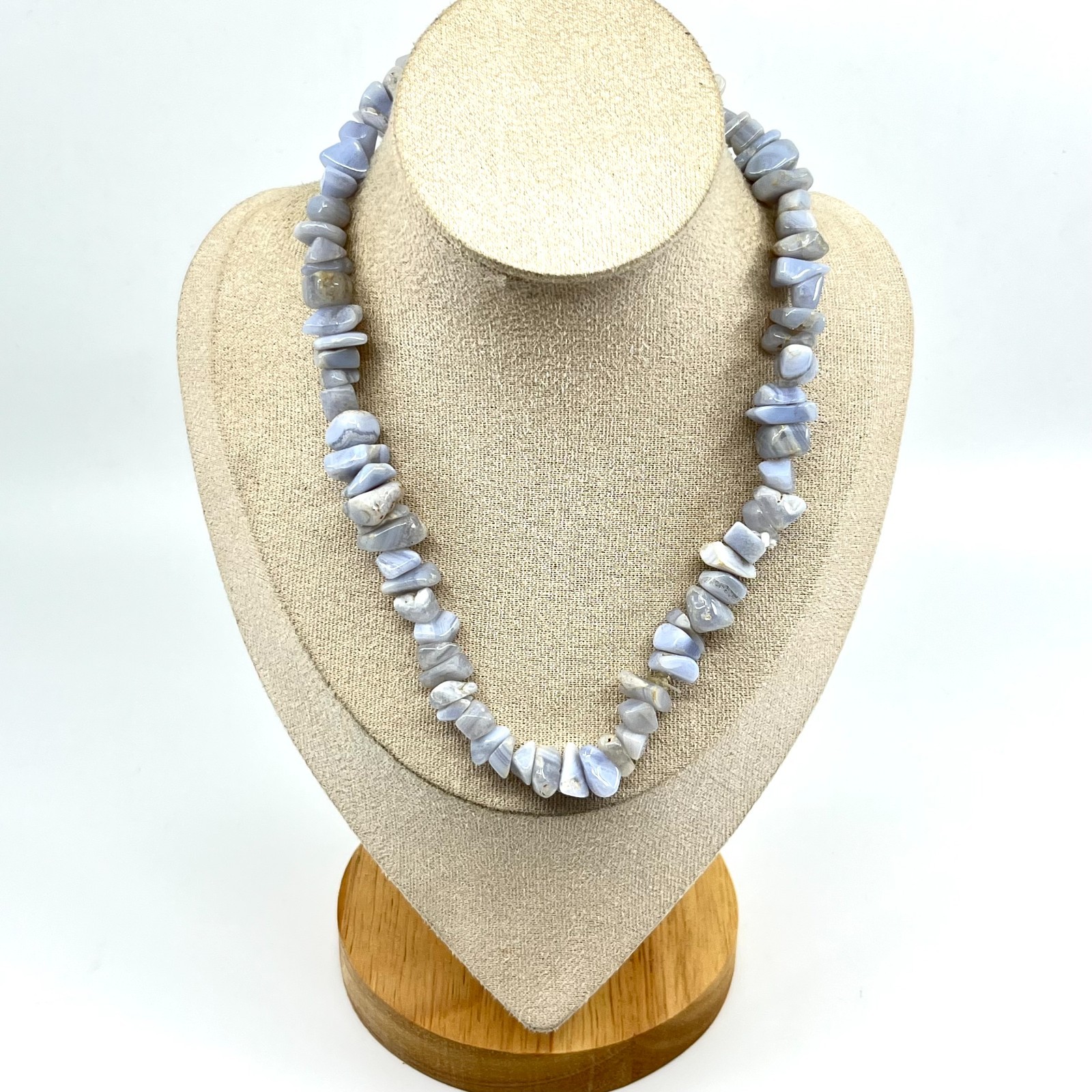 Vintage Blue Lace Agate Tumbled Stone Chip Necklace Boho Gypsy Earthy Jewelry