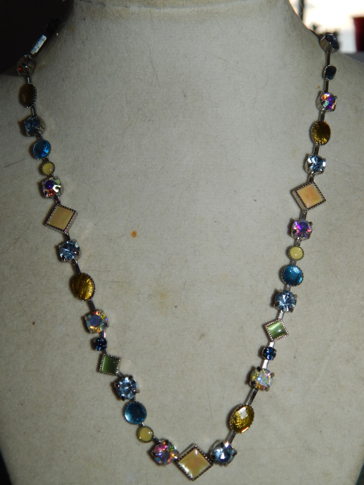 LIA SOPHIA Vintage Necklace Rhinestones, Moonglow Cabochons; Silver-Tone