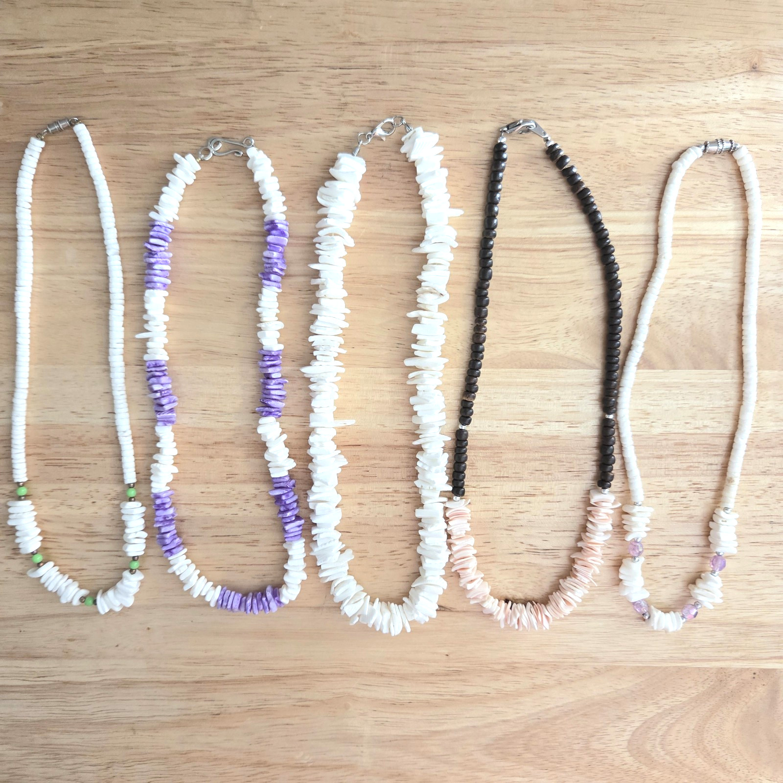 5 Surfer Heishi Puka Shell Necklace Hawaiian Vintage