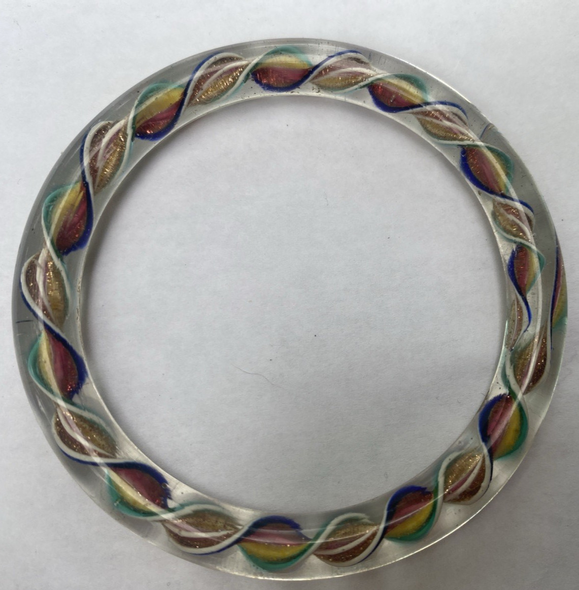 Vintage Murano Art Glass Rainbow Swirl Ribbon Bangle Bracelet Pair Small and Med
