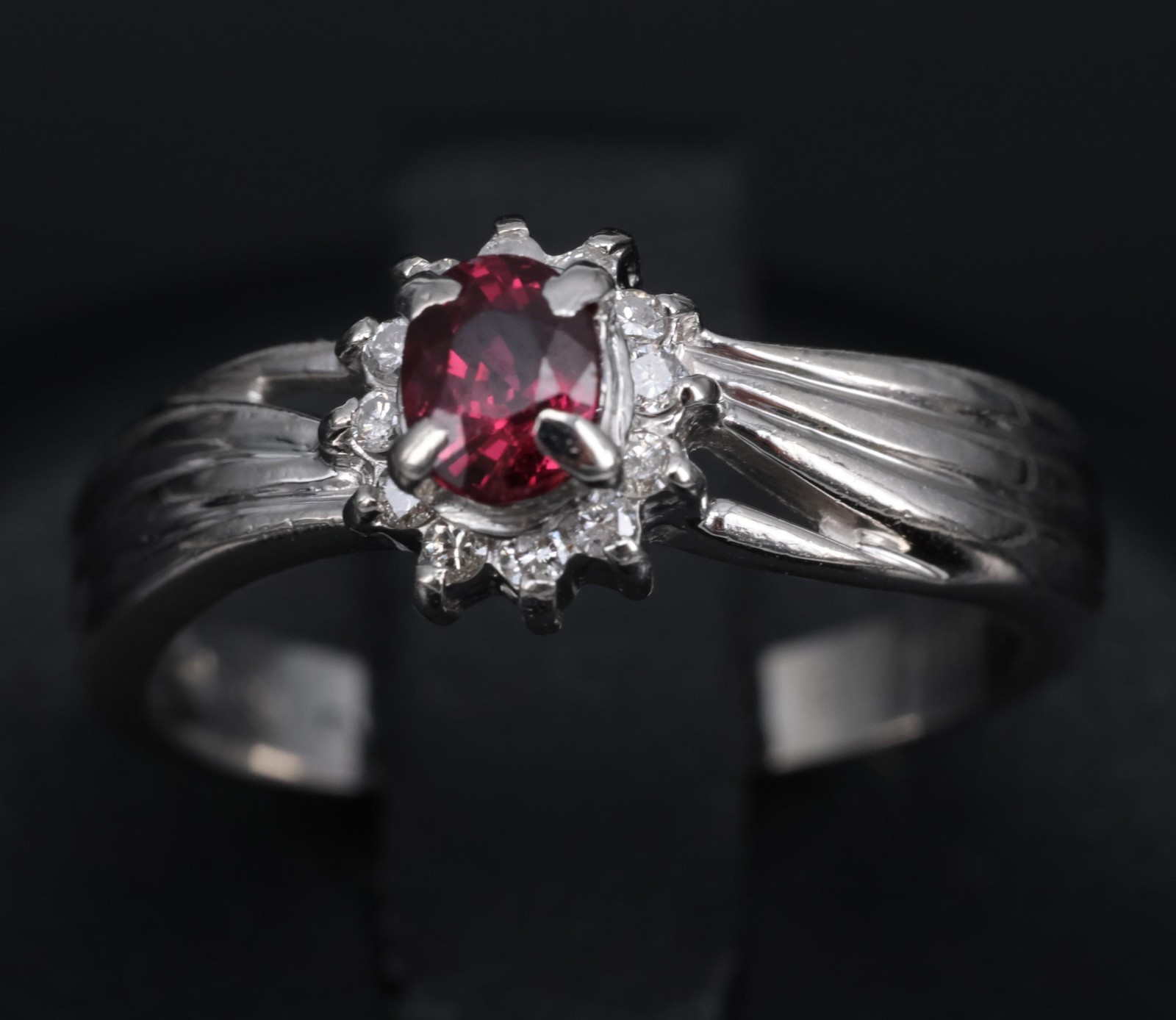 Vintage 0.35ct Intense Red Ruby & 0.09ct Diamond Platinum Ring Size 5.75