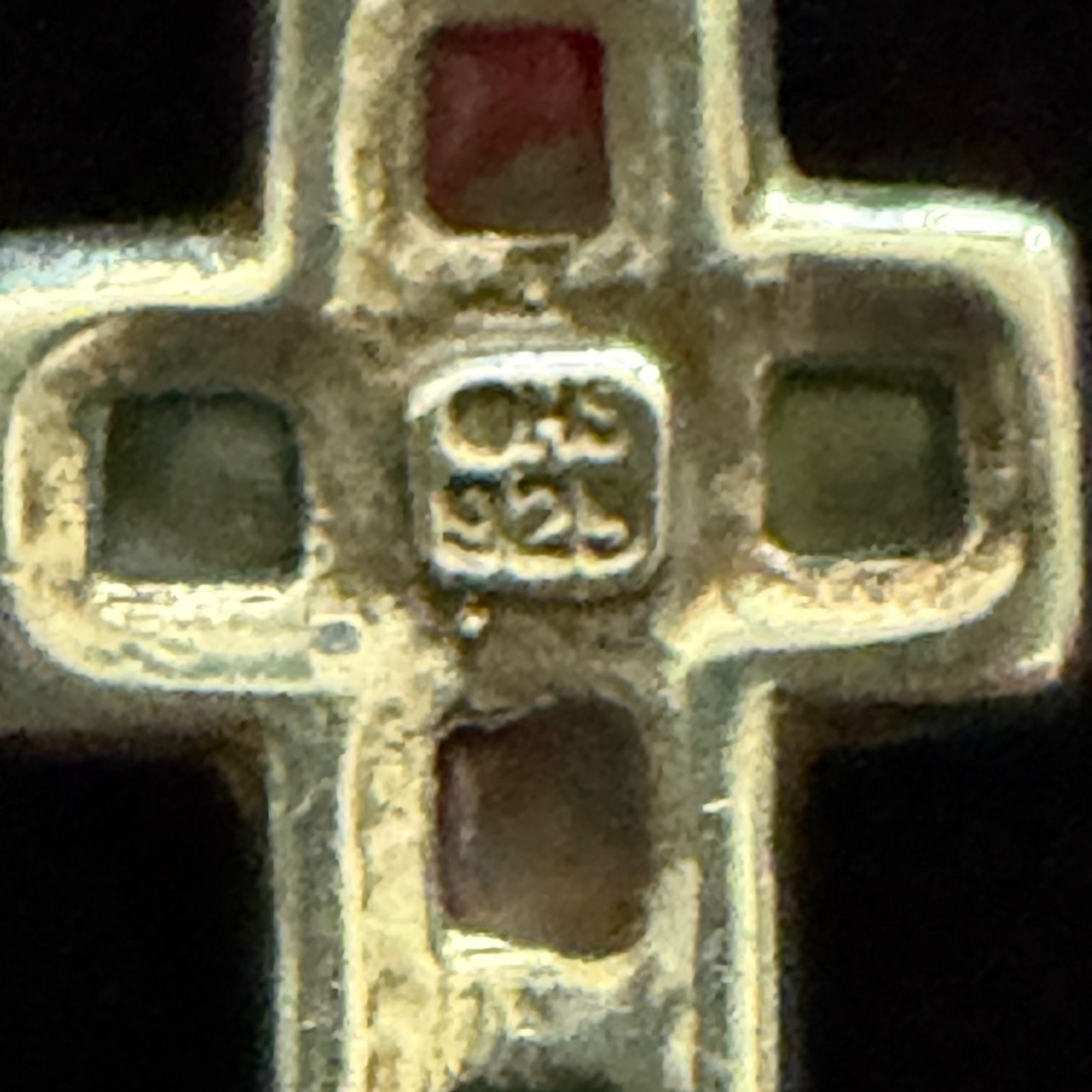 Vintage Cross Pendant Necklace Sterling Silver Turquoise Colorful Rainbow Stones