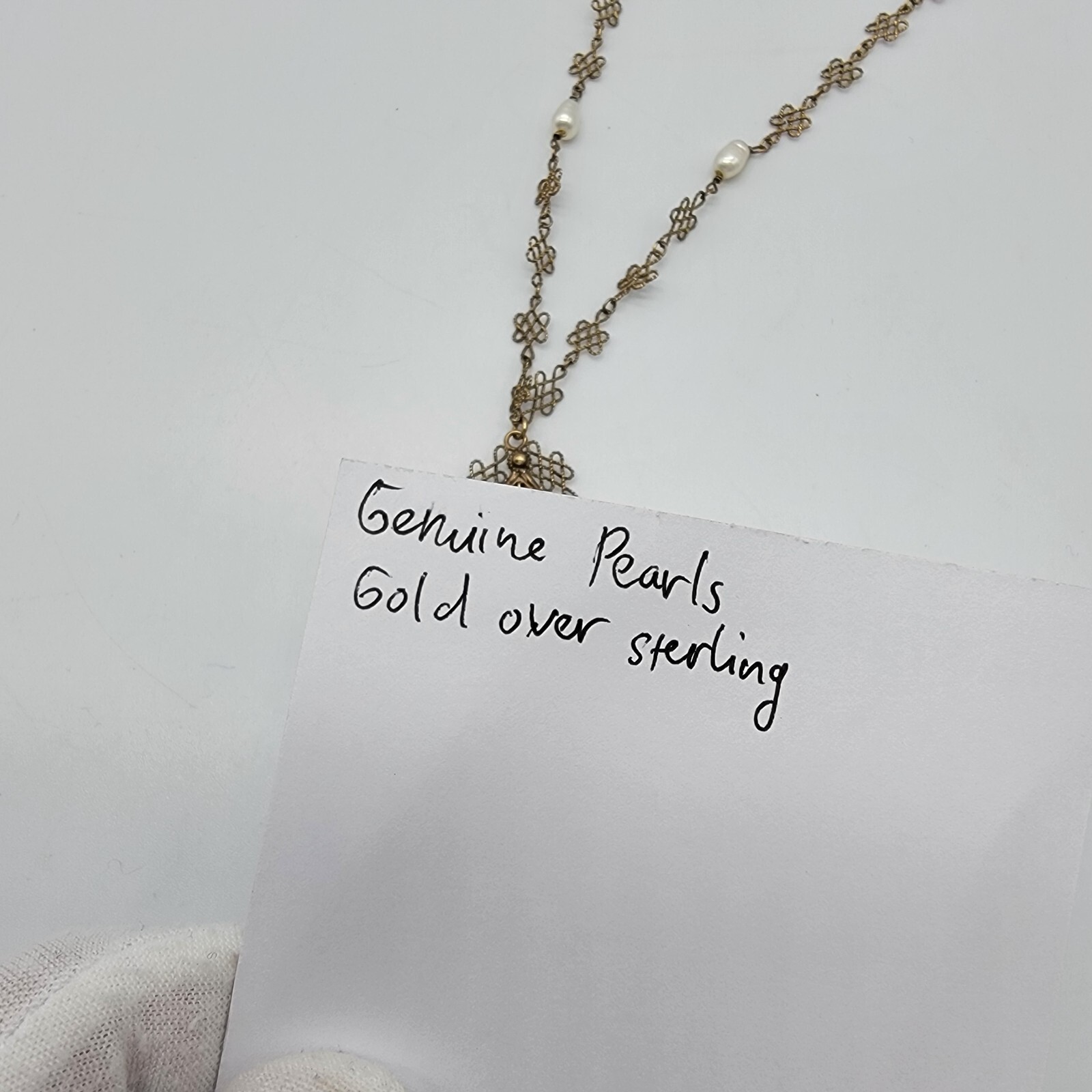 Vintage Baroque Pearls Filigree Necklace Gold Over Sterling Silver 18″