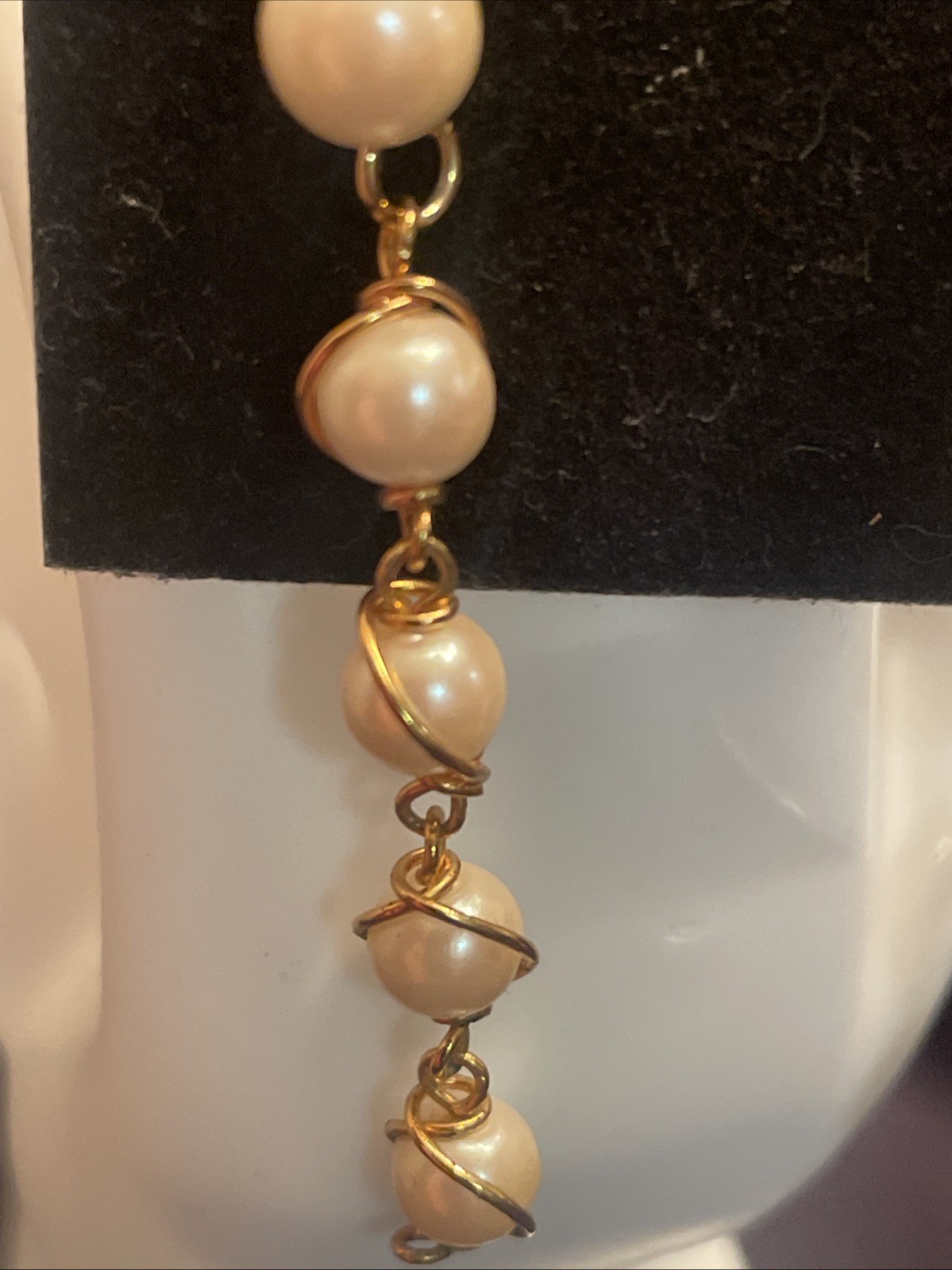 Vintage Faux Pearl Gold Wire Wrapped Earrings