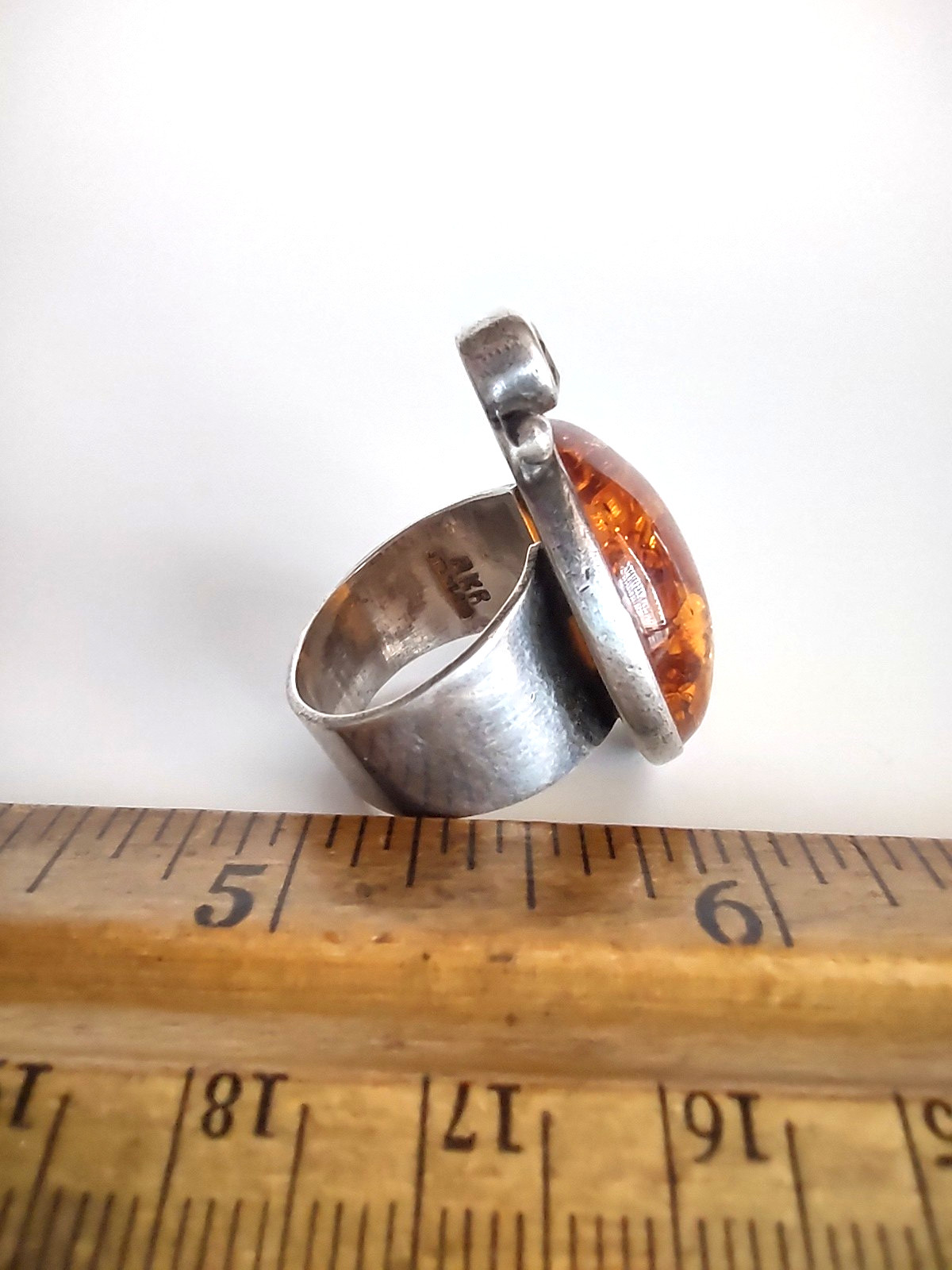 AKR Amy Kahn Russell Signed Sterling 925 Baltic Amber Modernist Ring Size 7
