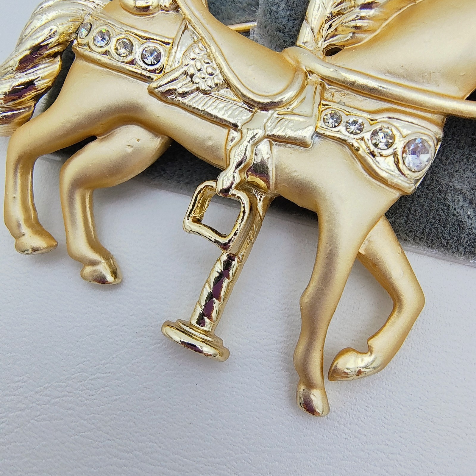 Vintage Caren Charles Unicorn Carousel Horse Brooch Gold Tone Rhinestone Fantasy