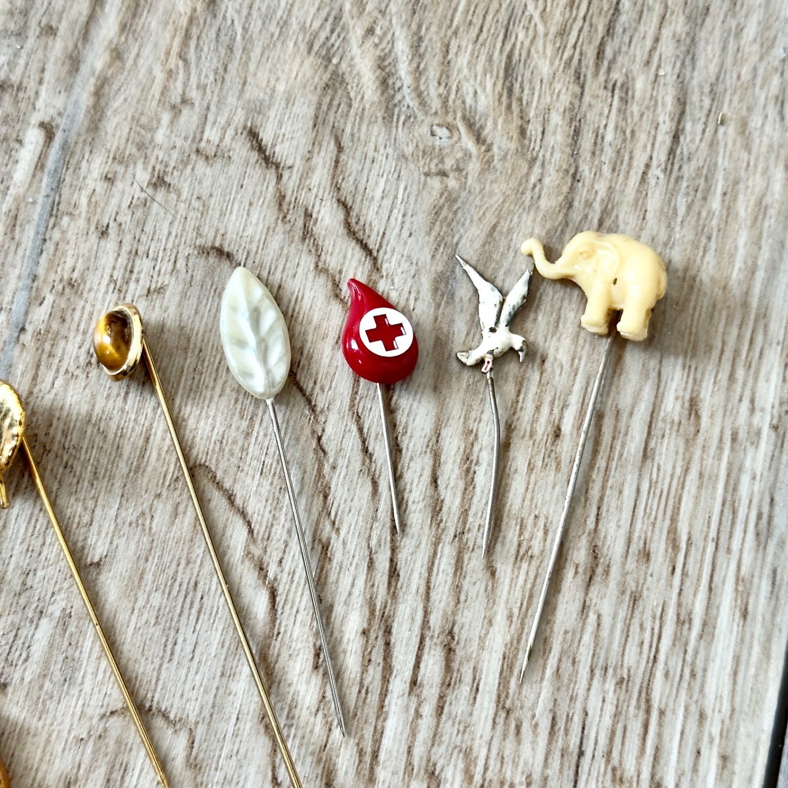 Stick Pin Hat Pins Silver & Gold Tone Red Cross Elephant Koala Mushroom & More
