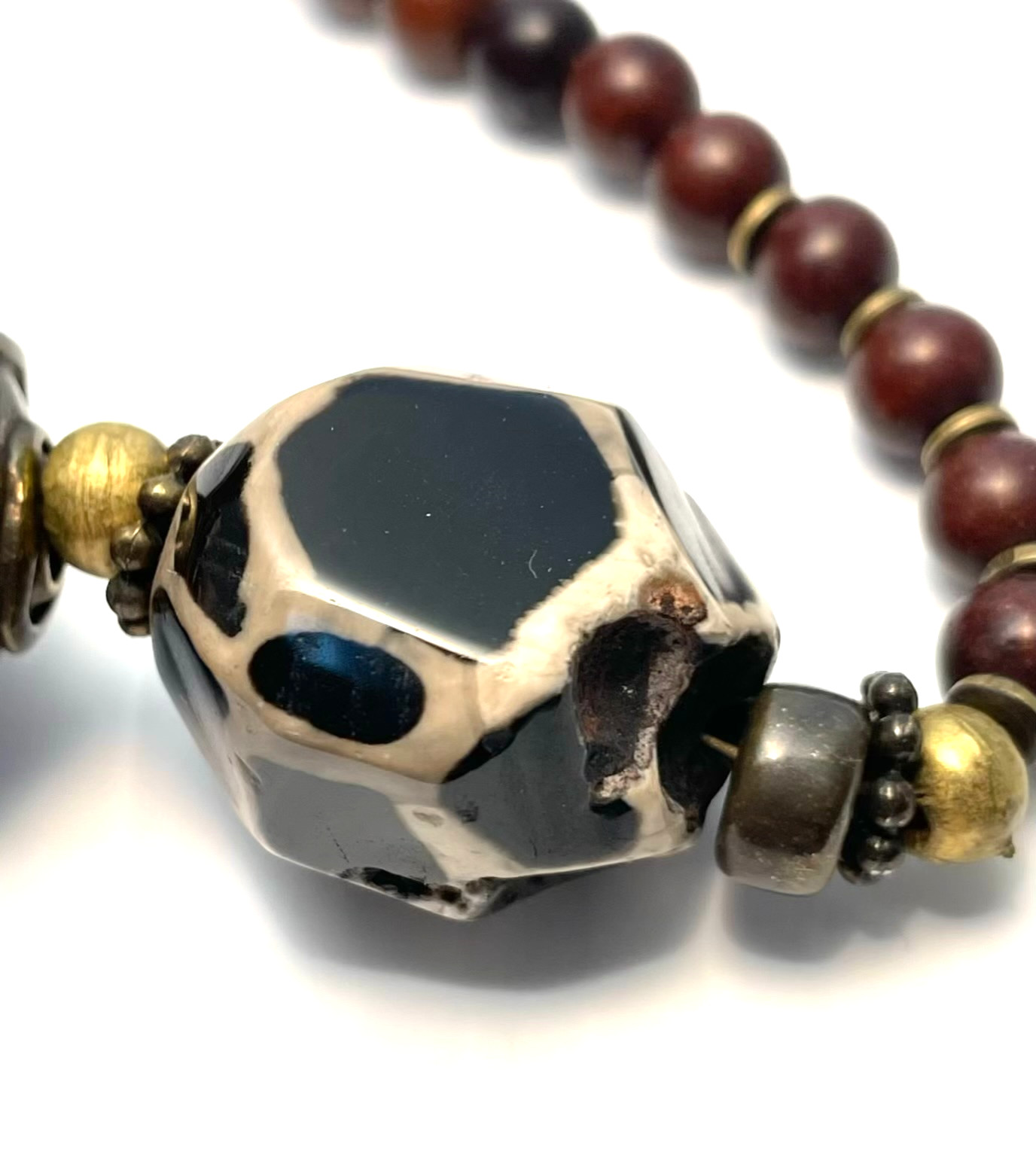 Paldao Dracontomelon Seeds & Honeycomb Agate Necklace Wire Clasp Artisan Vintage