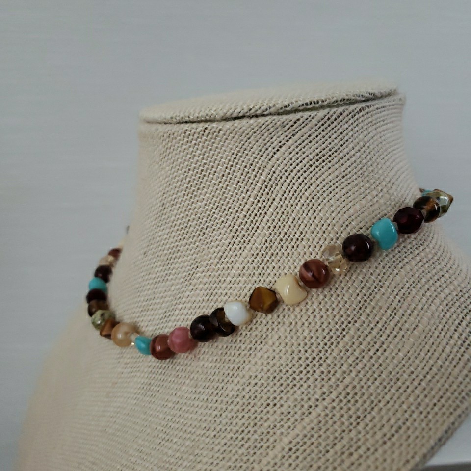 VTG Multi Polished Gemstone Necklace 16.5″ Knotted Faceted Glass Agate