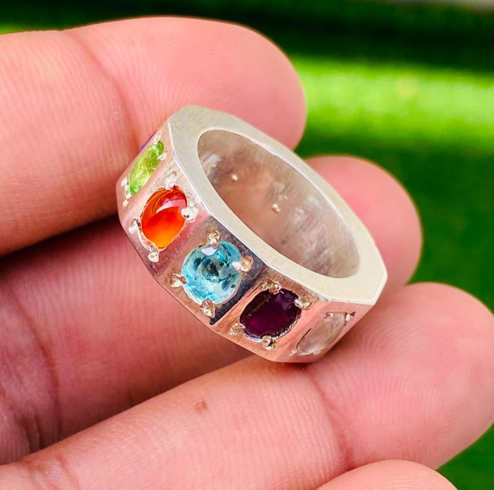 Original Multicolor Ring: Opal, Emerald, Ruby, Agate, Aqua, Peridot, Feroza