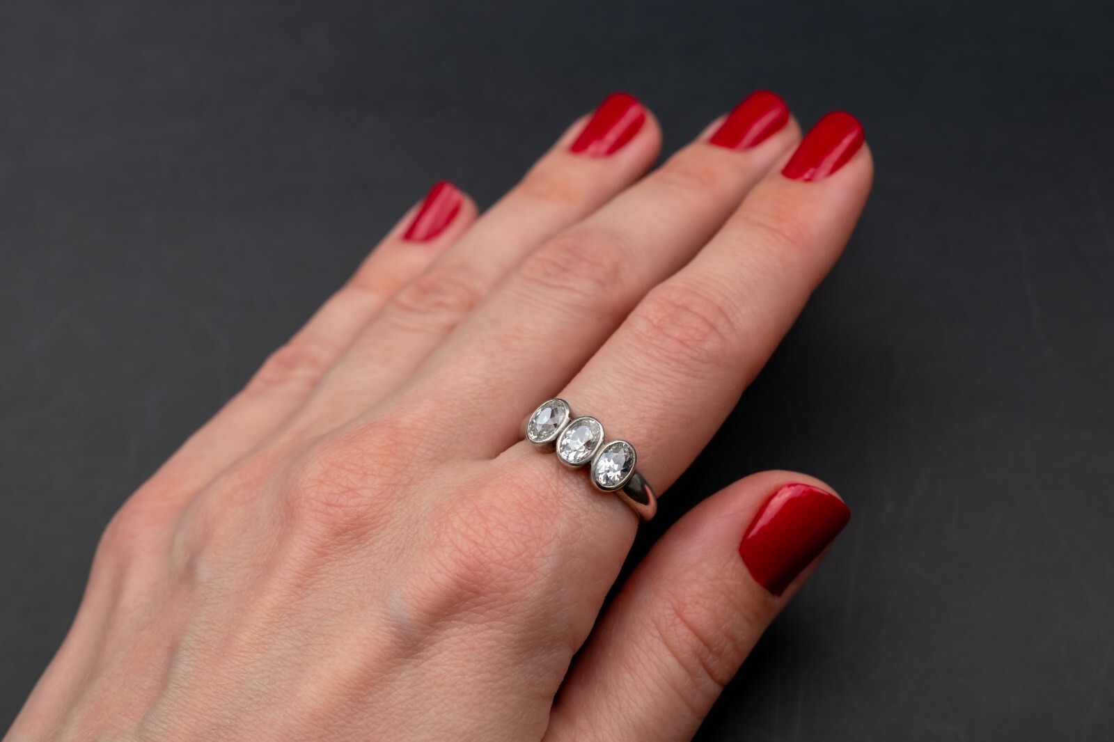 Chunky sterling silver ring with clear gemstone, basic casual right hand ring