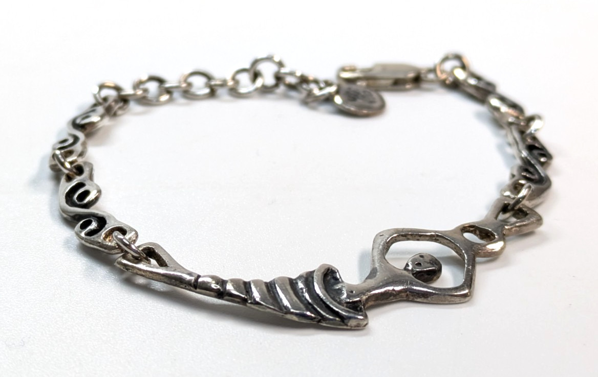 VTG Jilo Mexico Sterling Silver 925 Bracelet Unique Person Bracelet 6-7.5″ Long