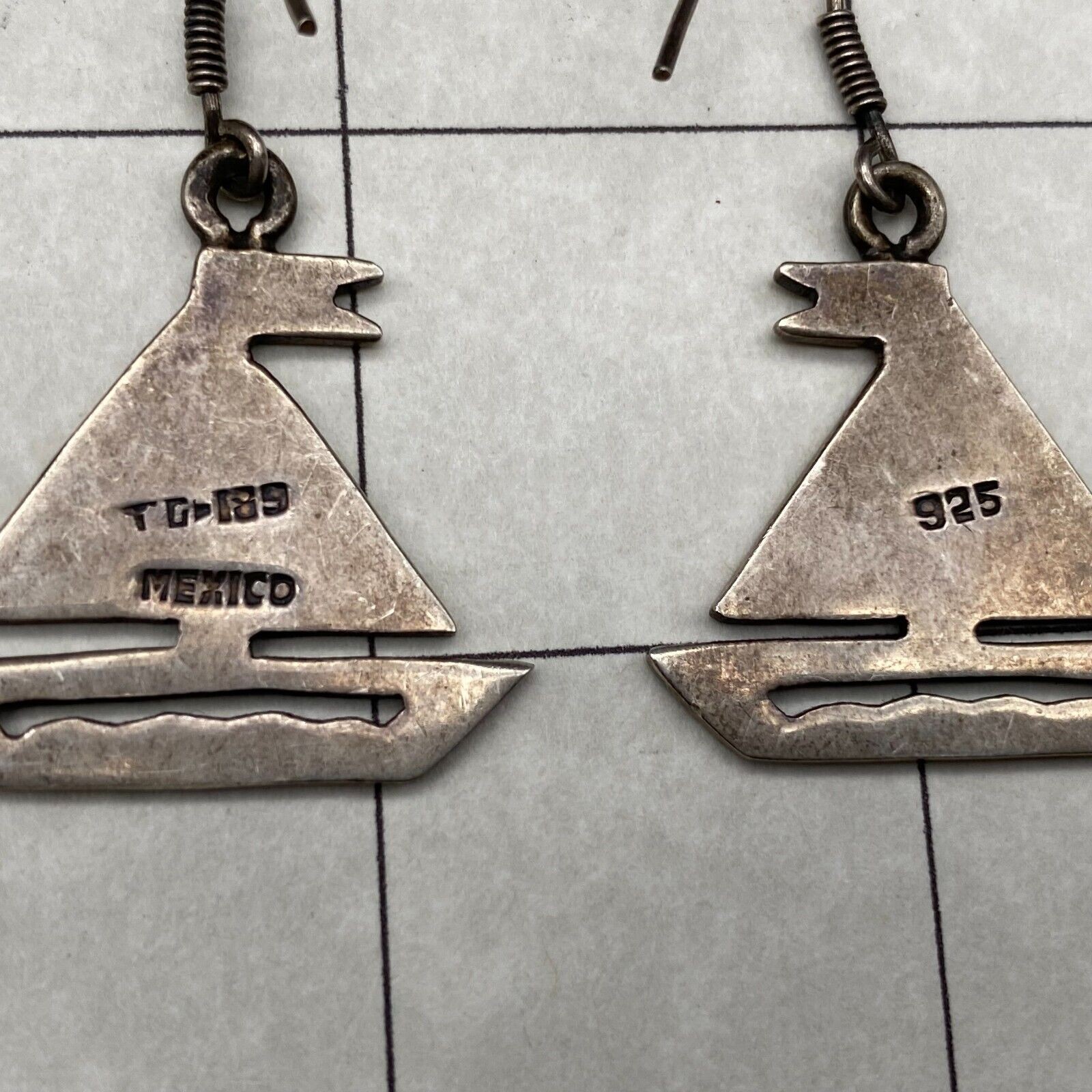 Vintage Mexico Sailboat Sterling Silver Dangle Earrings