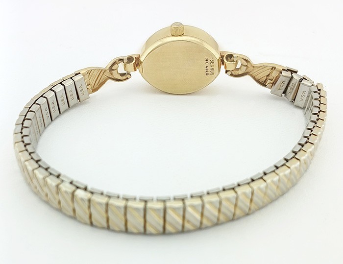 BENRUS LADY’S DIAMONDS WATCH SOLID 14K YELLOW GOLD – STRETCH BAND