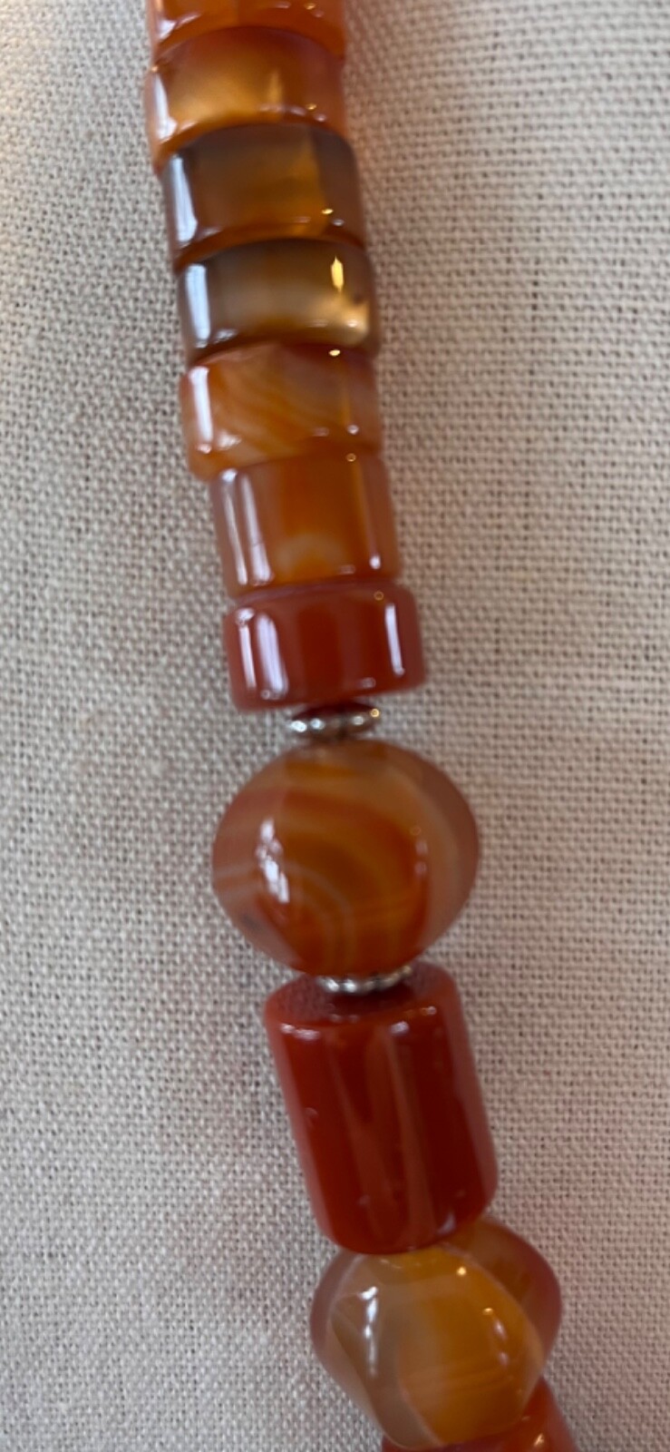 Fabulous 24″Heavy 1990s Carnelian & Silver Bead Fashion Necklace Fish Hook Clasp