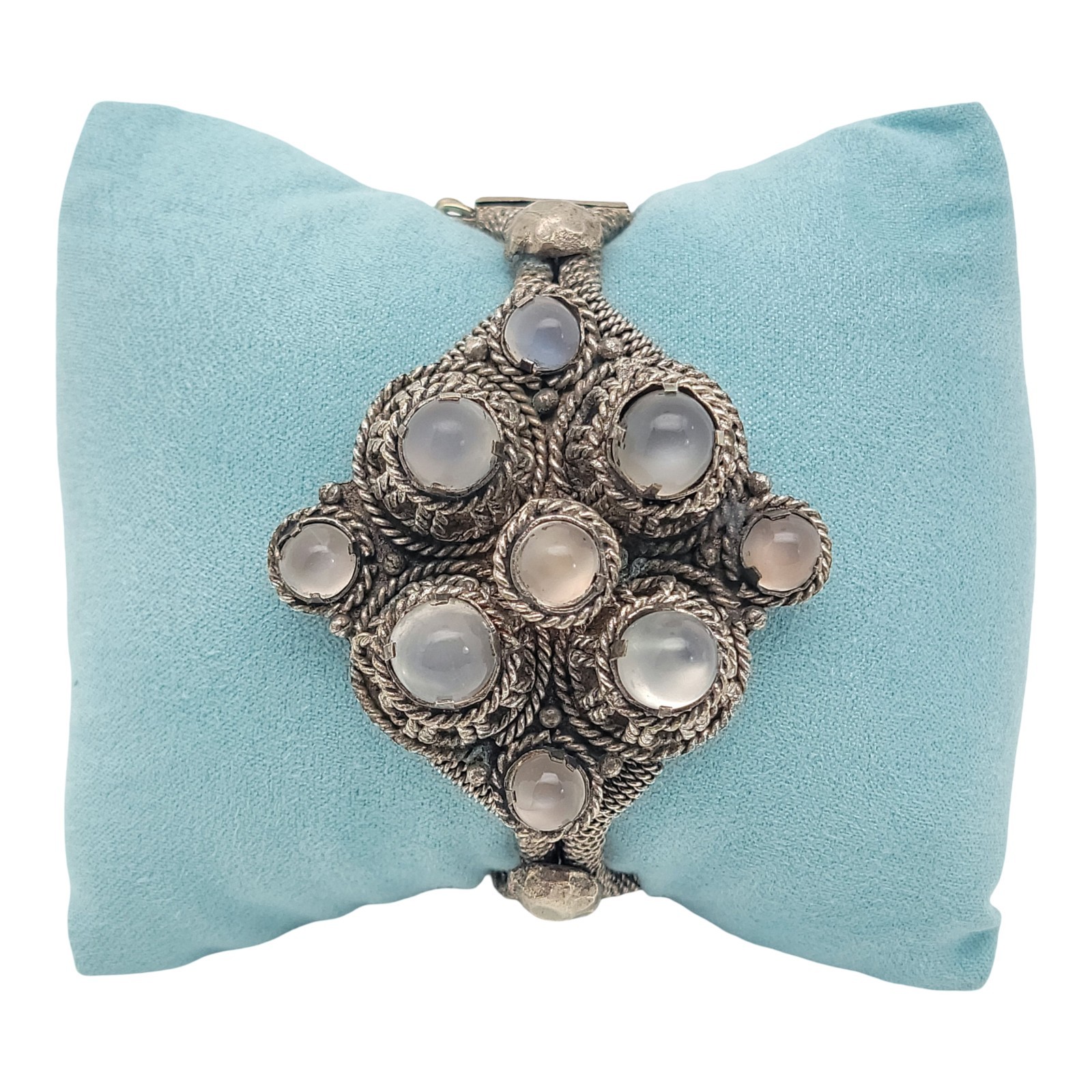Vintage Artisan Cannetille Filigree Metalwork Moonstone Bracelet Size 7