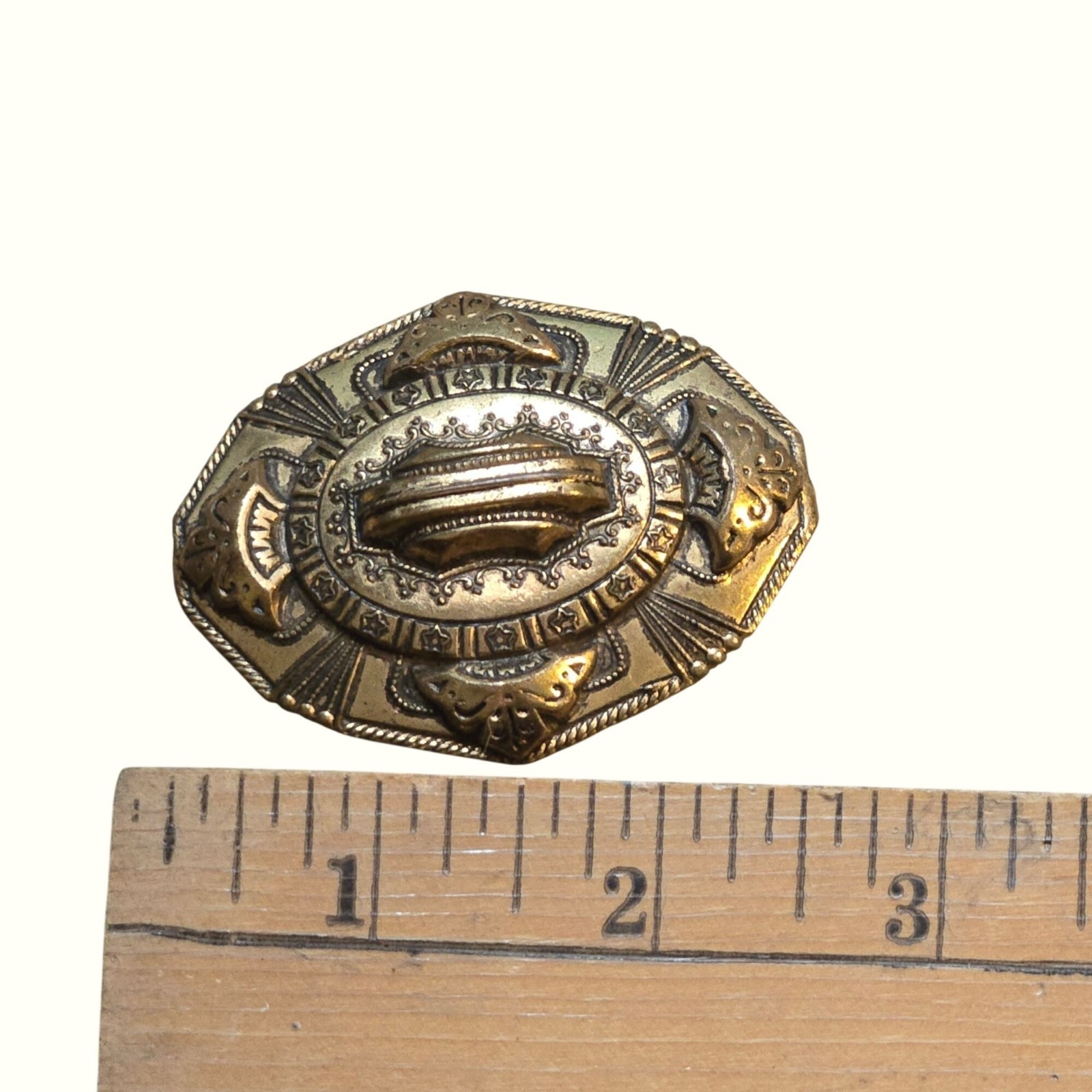 Antique Victorian Revival Gold Tone Ornate Brooch Eastlake Style Statement Pin