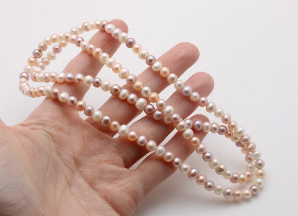 Vintage Freshwater Blush Pink White Purple 6.5mm Natural Pearl Necklace 30 In